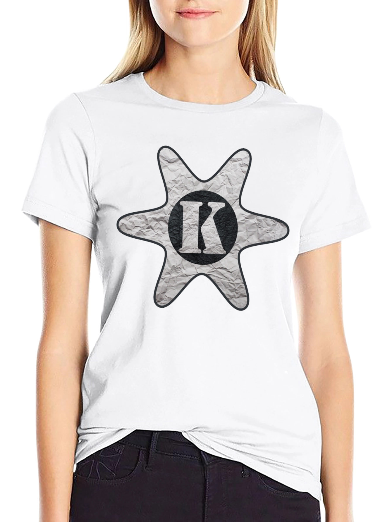 Mens Black T-Shirt with K Letter Graphic