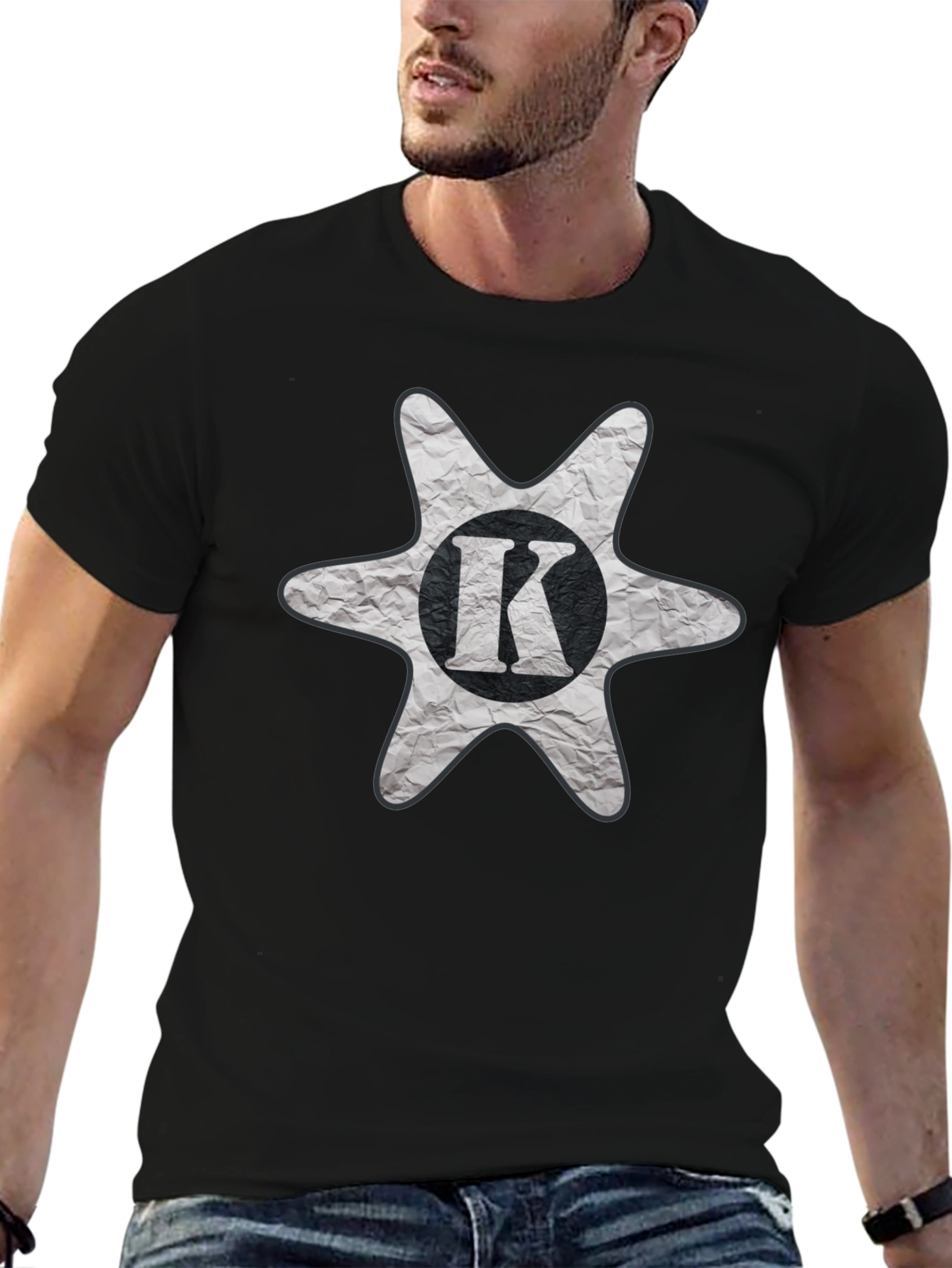Mens Black T-Shirt with K Letter Graphic