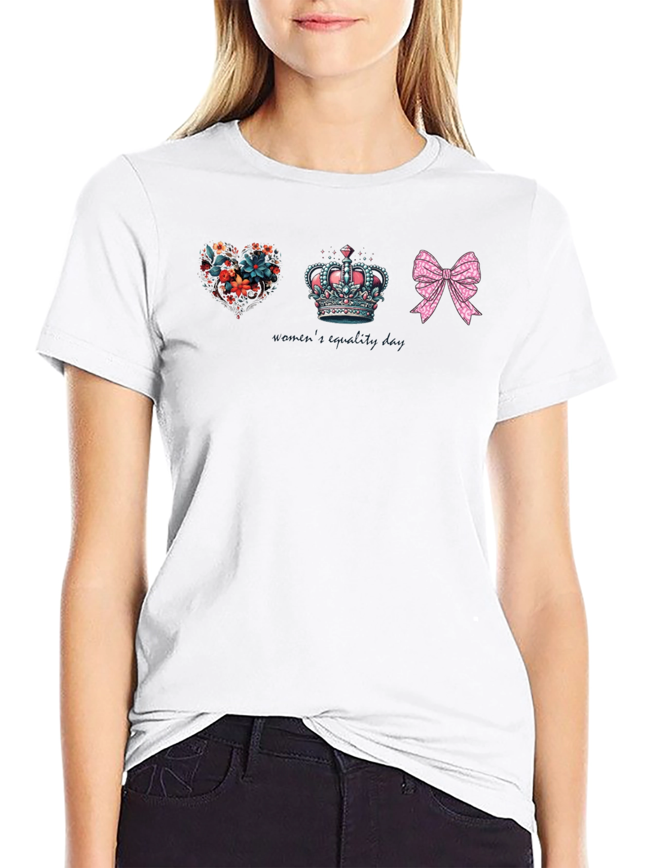 Floral Heart Crown Bow Graphic Tee - Unisex