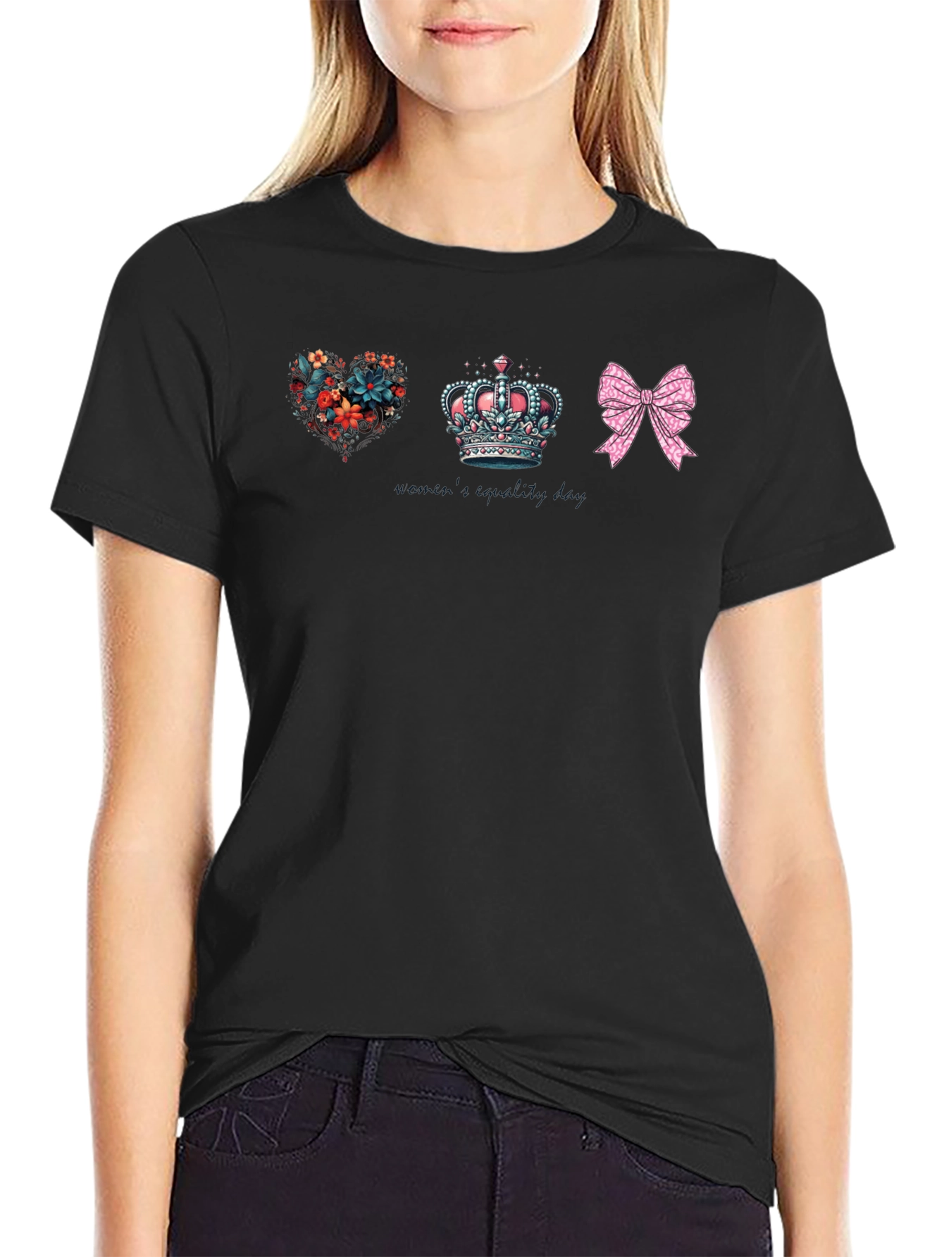 Floral Heart Crown Bow Graphic Tee - Unisex