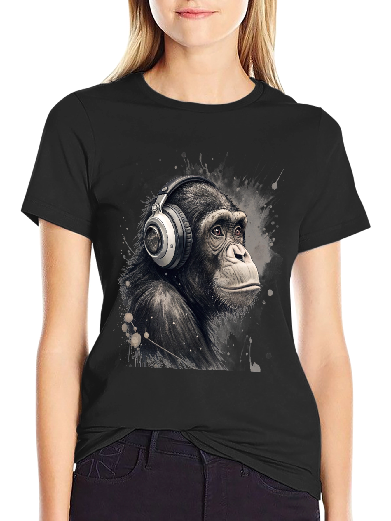 Chimpanzee Headphones Graphic T-Shirt