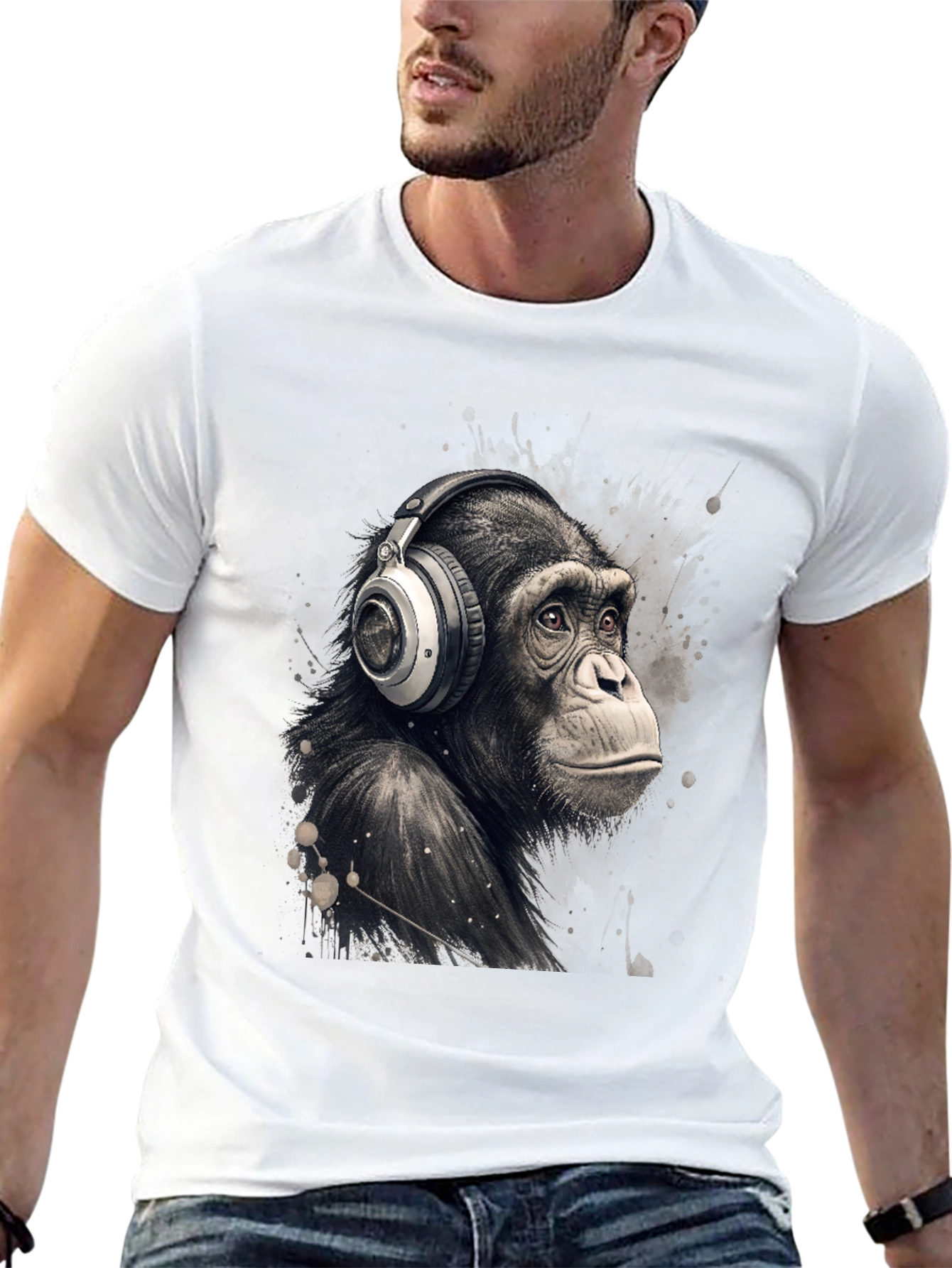 Chimpanzee Headphones Graphic T-Shirt