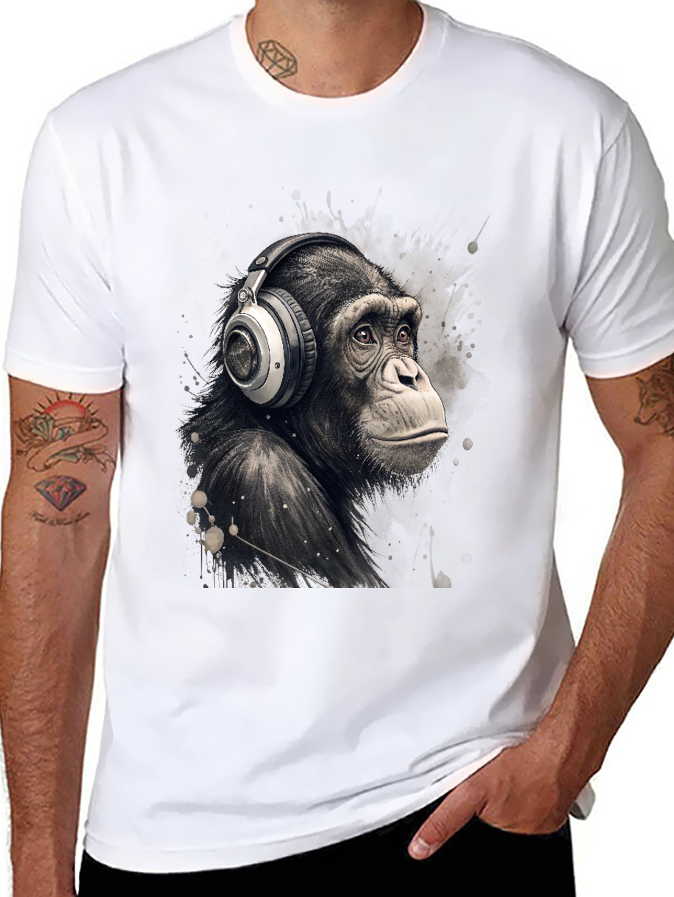 Chimpanzee Headphones Graphic T-Shirt