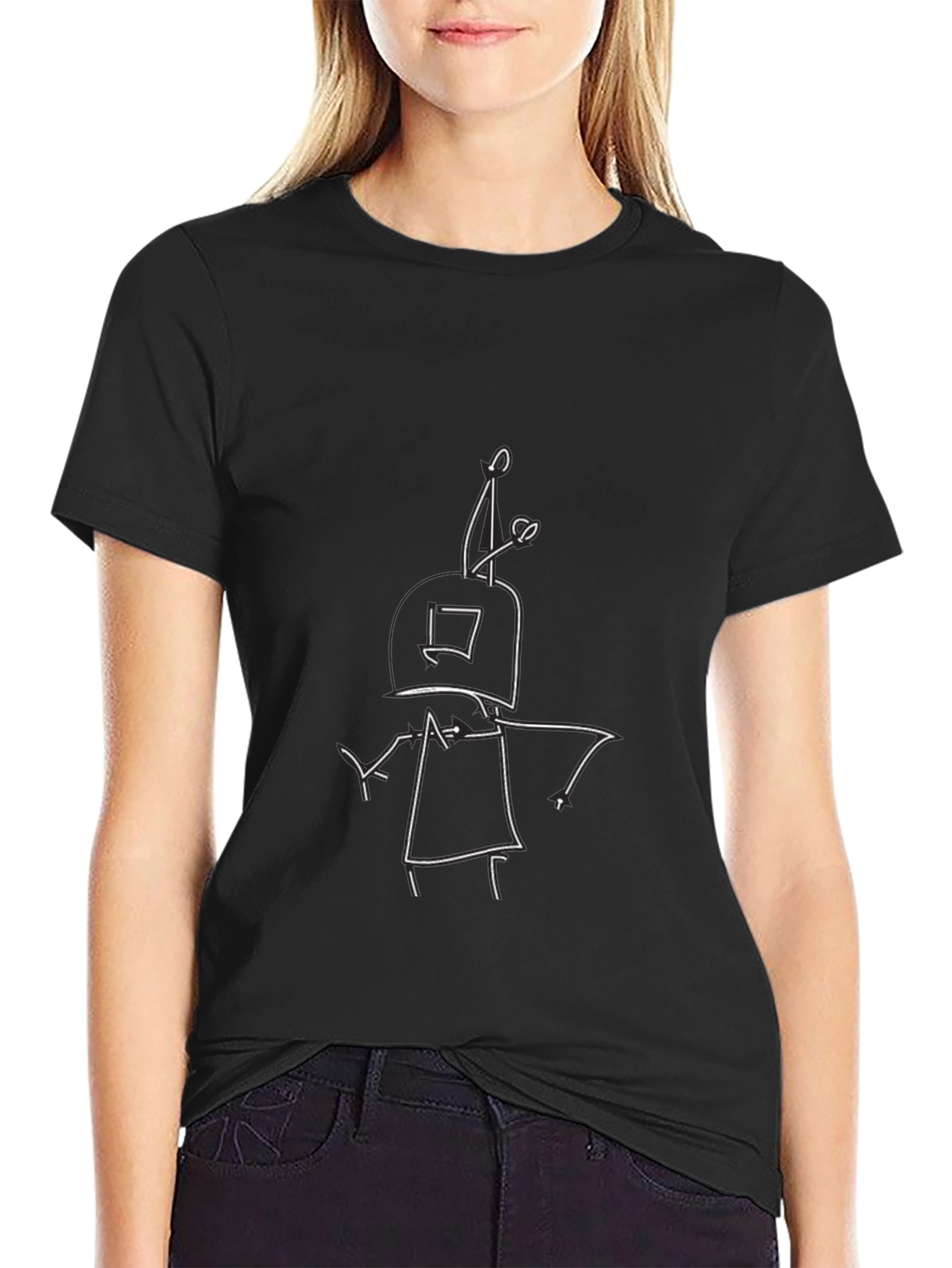 Unique Robot Doodle Black T-Shirt