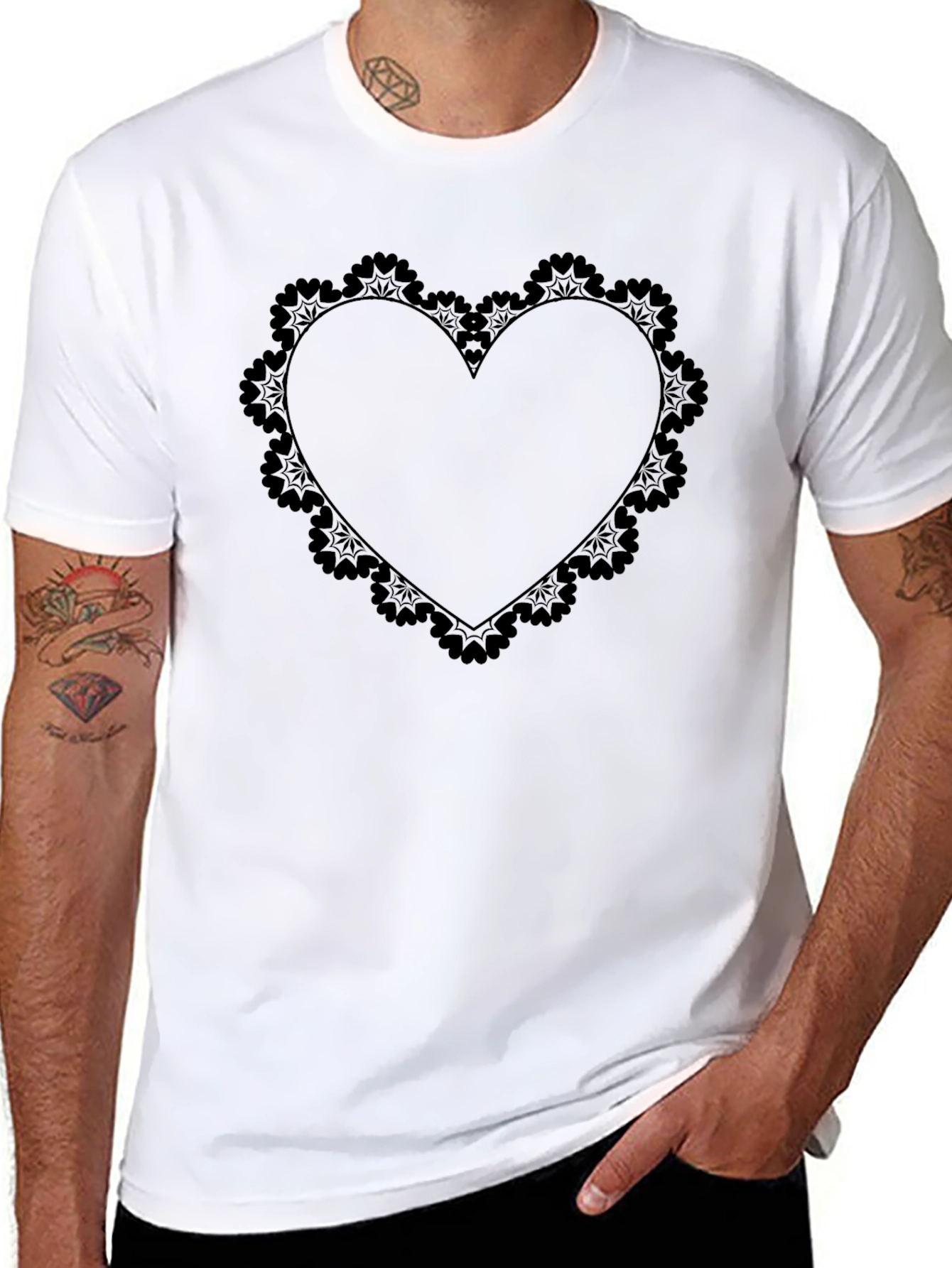 Black Heart Lace Graphic Tee - Soft Cotton