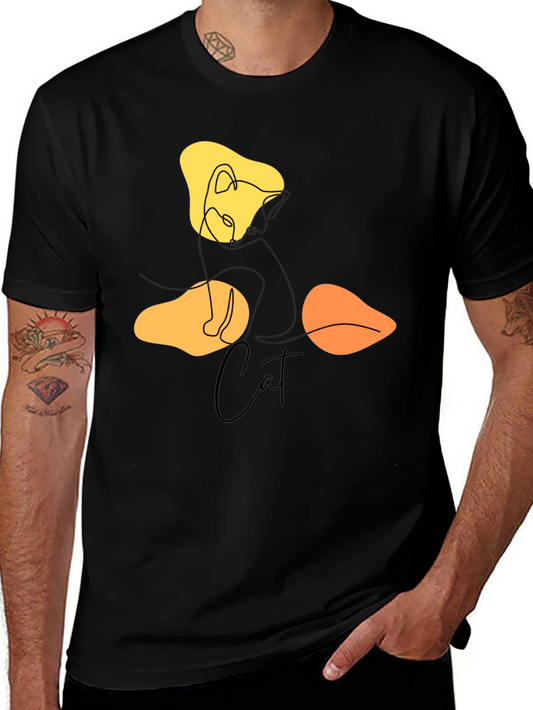 Abstract Cat Graphic Tee - Modern Minimalist Design