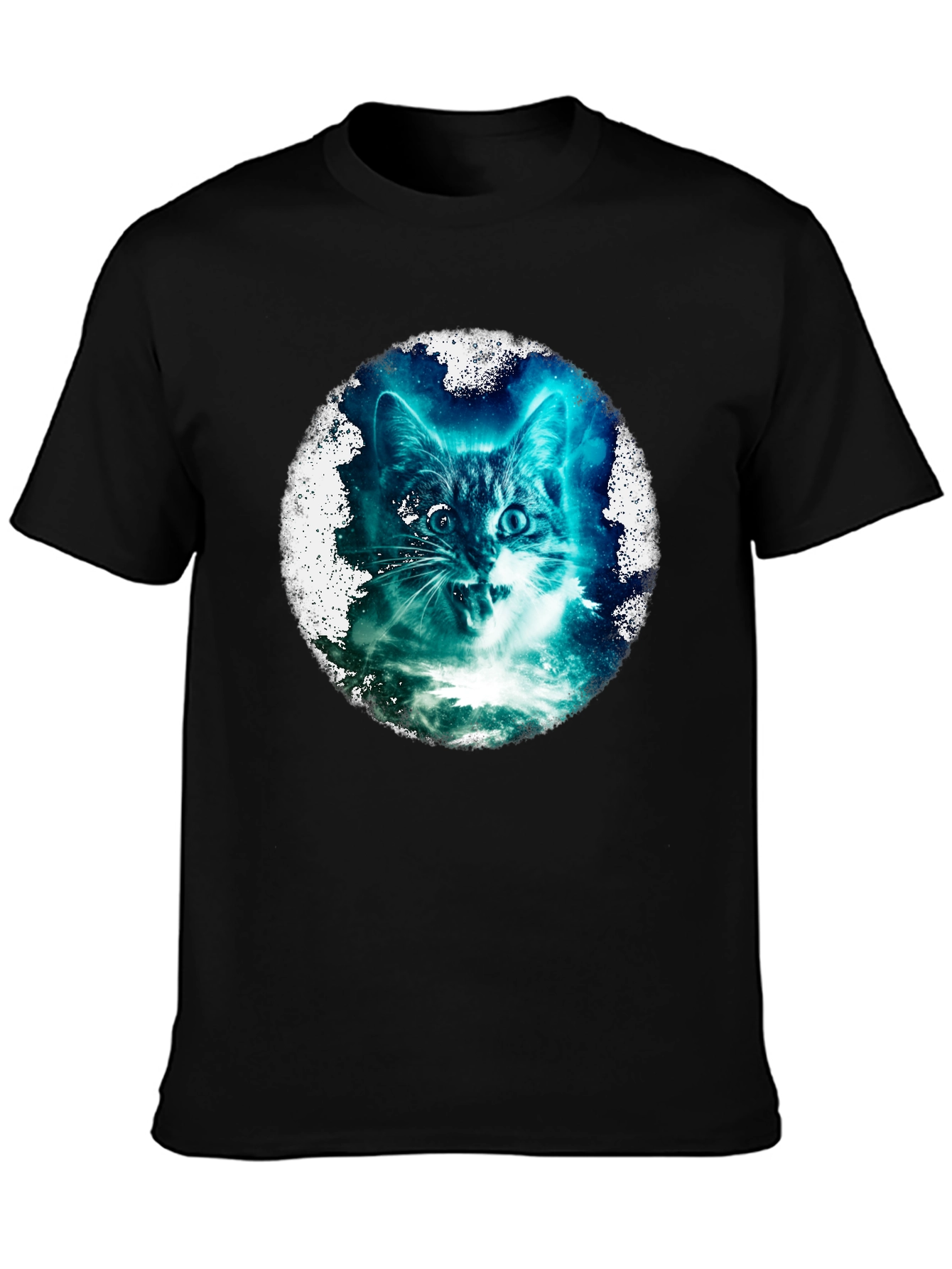 Cosmic Cat Graphic Print Black T-Shirt