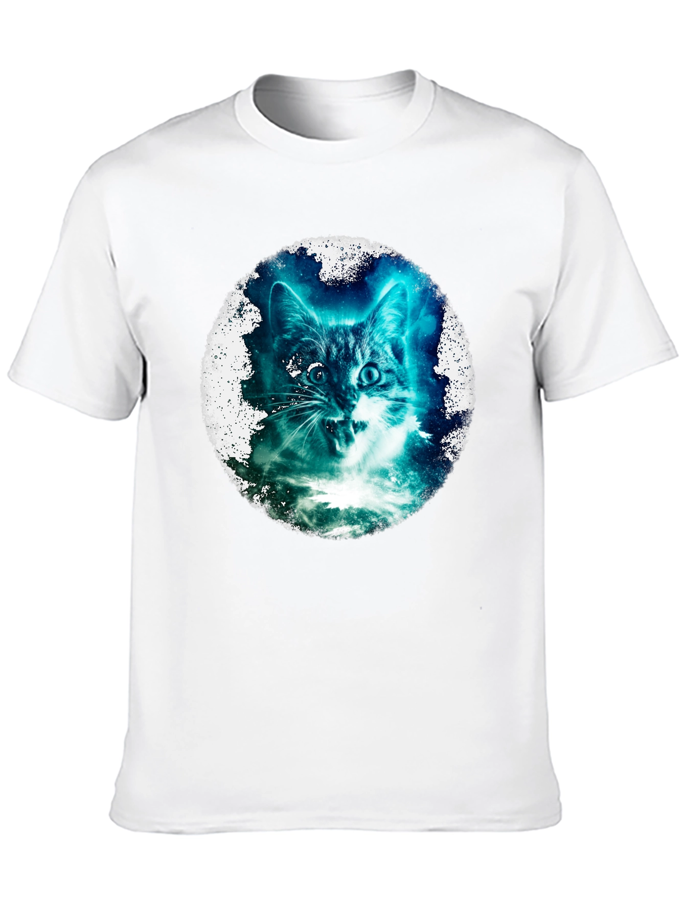 Cosmic Cat Graphic Print Black T-Shirt