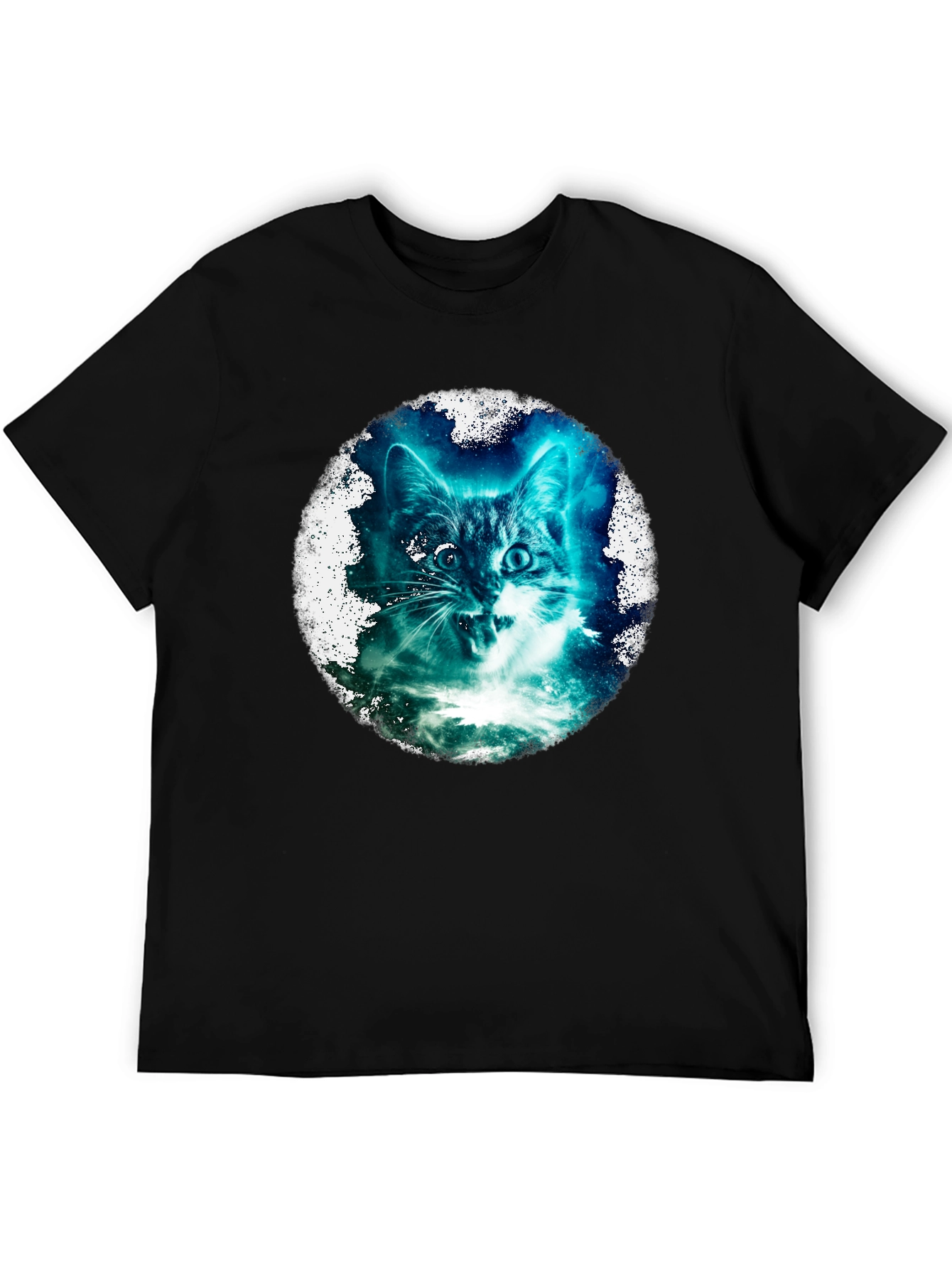 Cosmic Cat Graphic Print Black T-Shirt