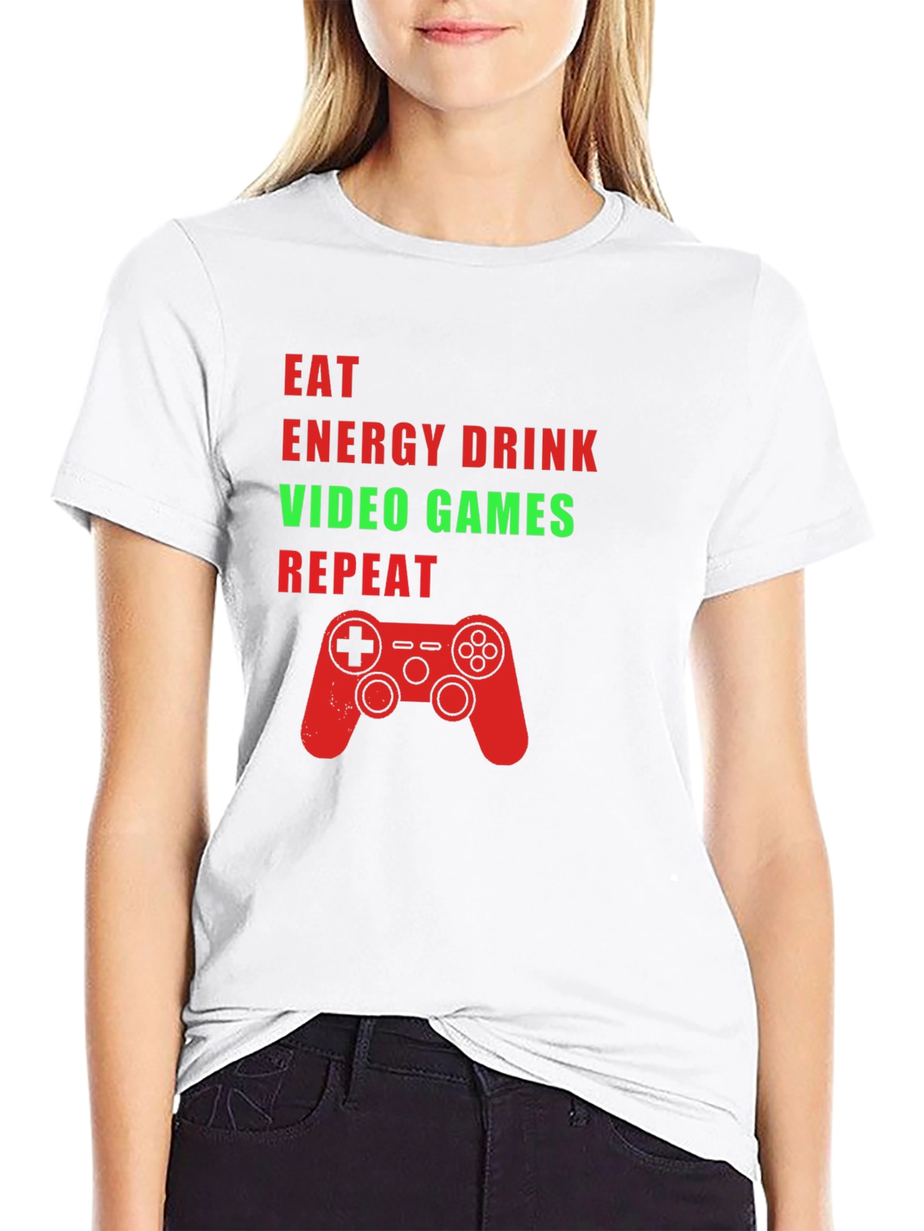 Eat Energy Drink Video Games Repeat Black Graphic Tee