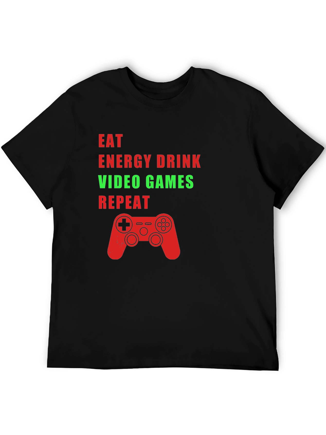 Eat Energy Drink Video Games Repeat Black Graphic Tee