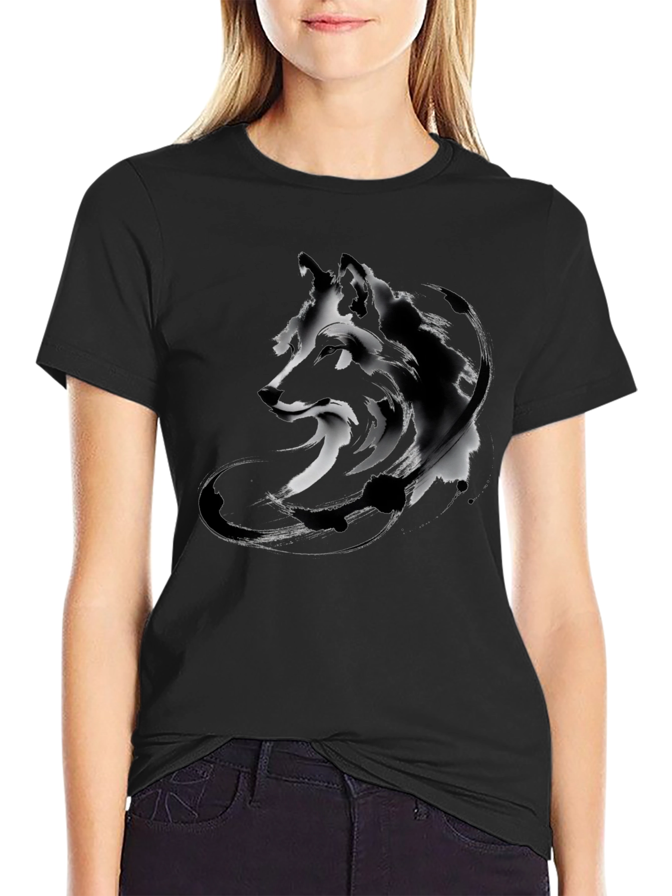 Abstract Wolf Graphic Tee - Black