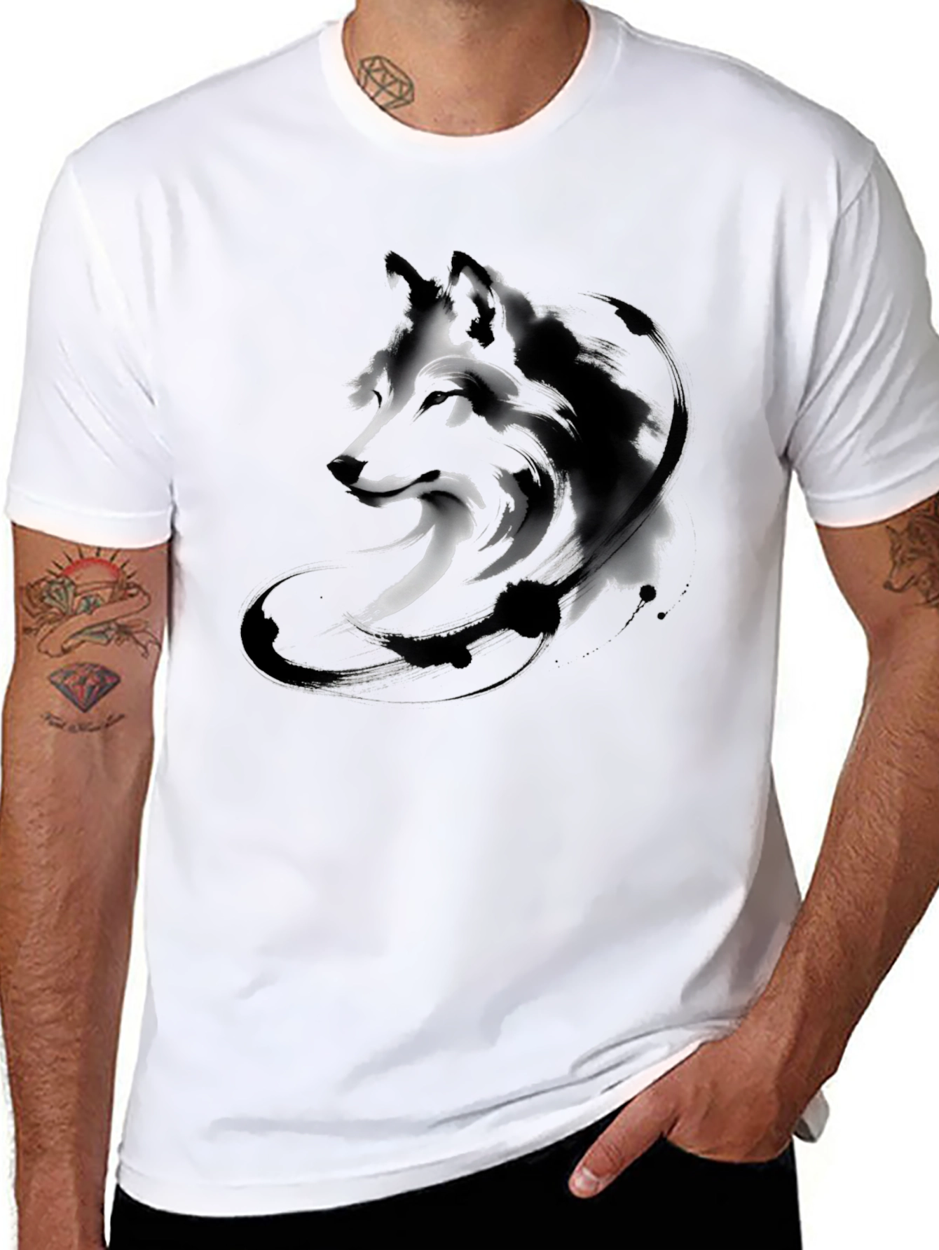 Abstract Wolf Graphic Tee - Black
