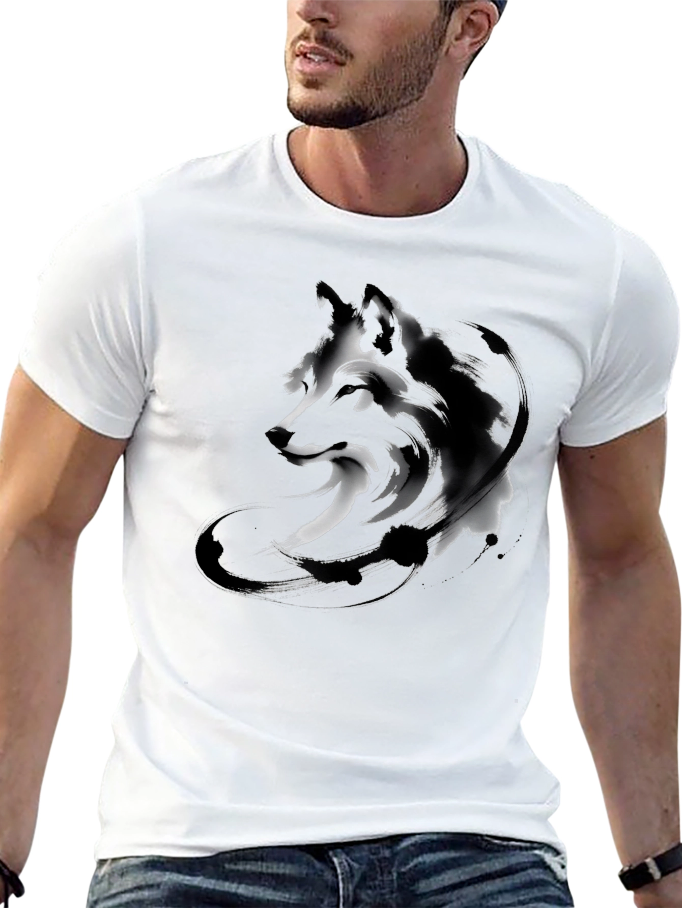 Abstract Wolf Graphic Tee - Black