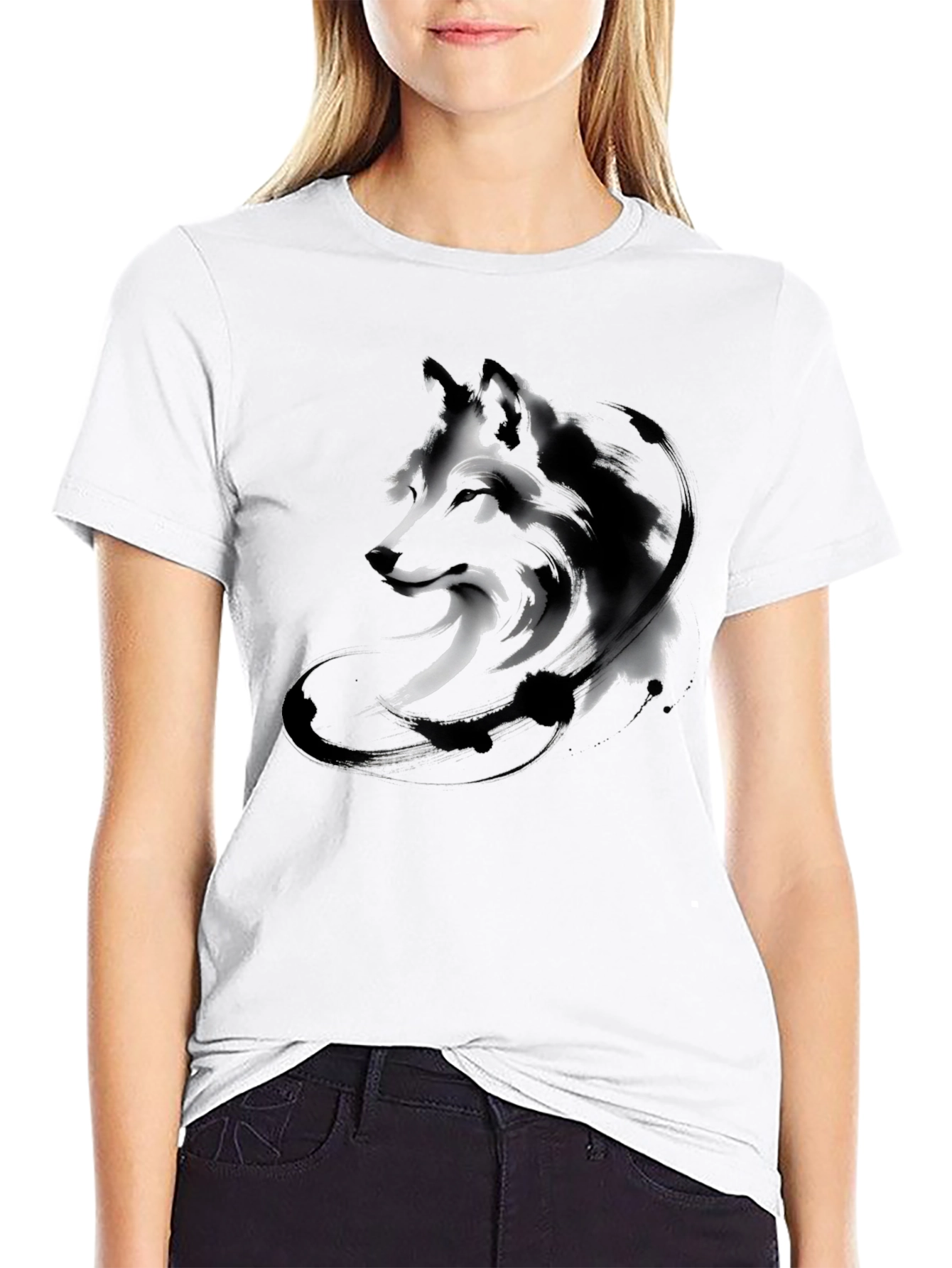 Abstract Wolf Graphic Tee - Black