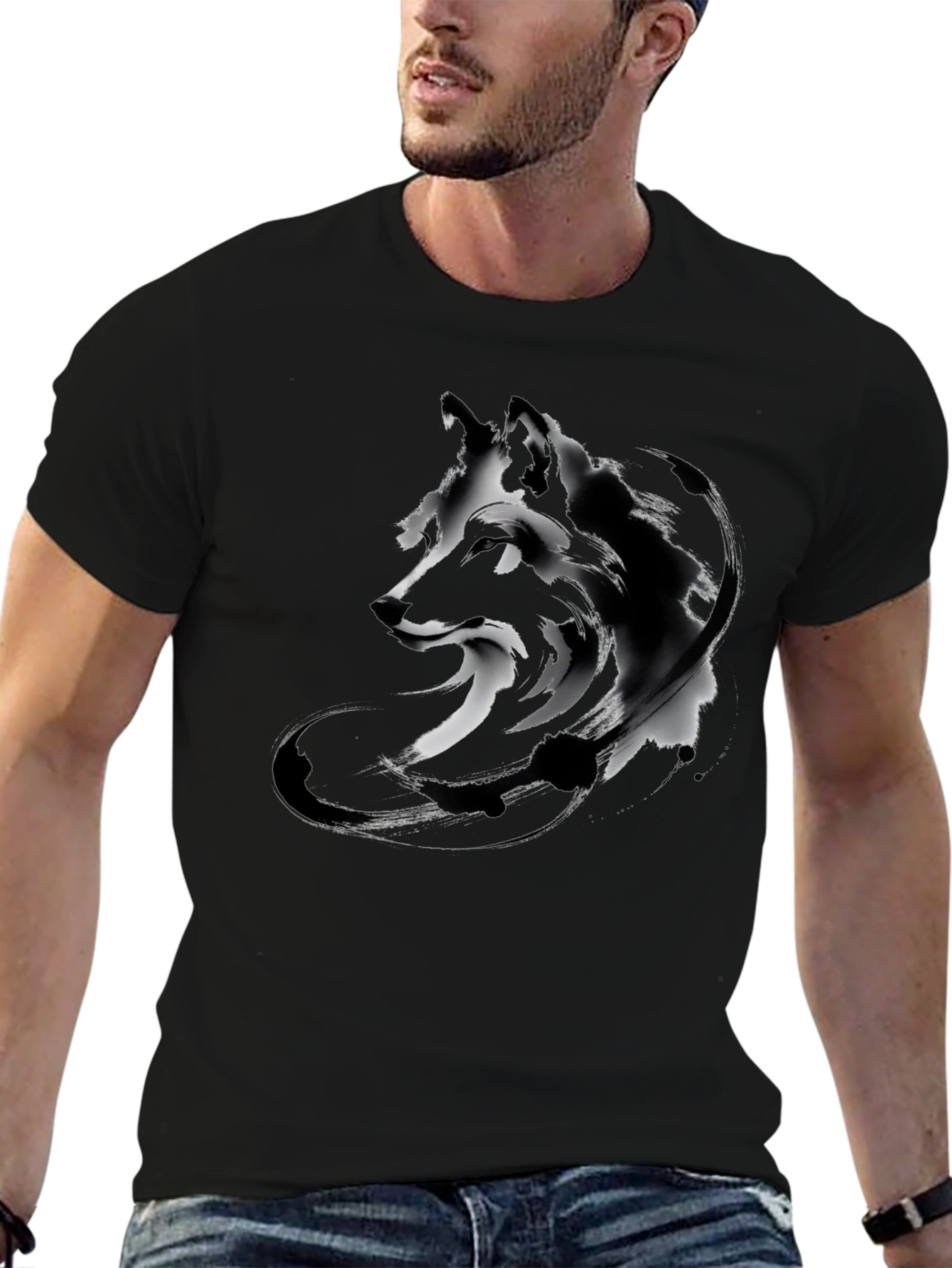 Abstract Wolf Graphic Tee - Black