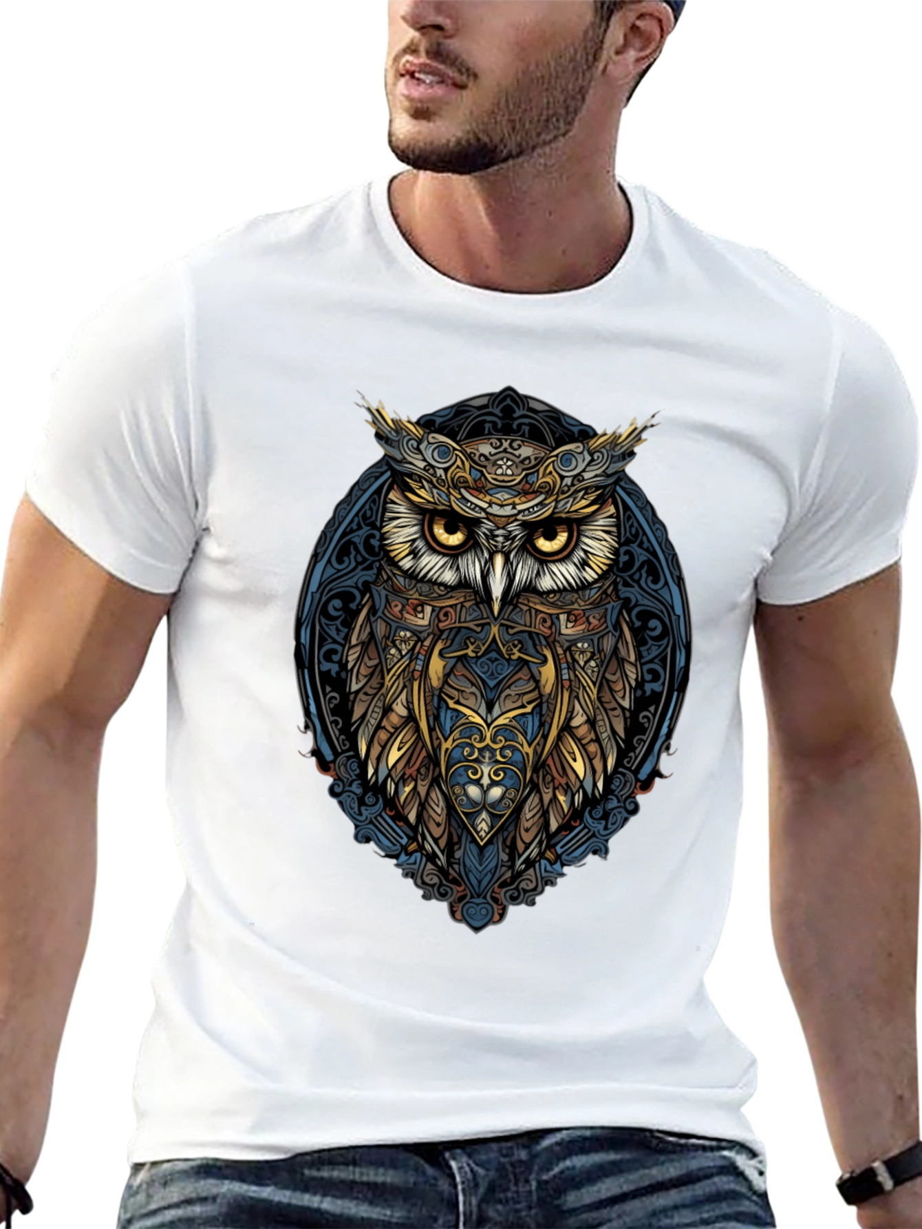 Owl Graphic Print Mens Black T-Shirt