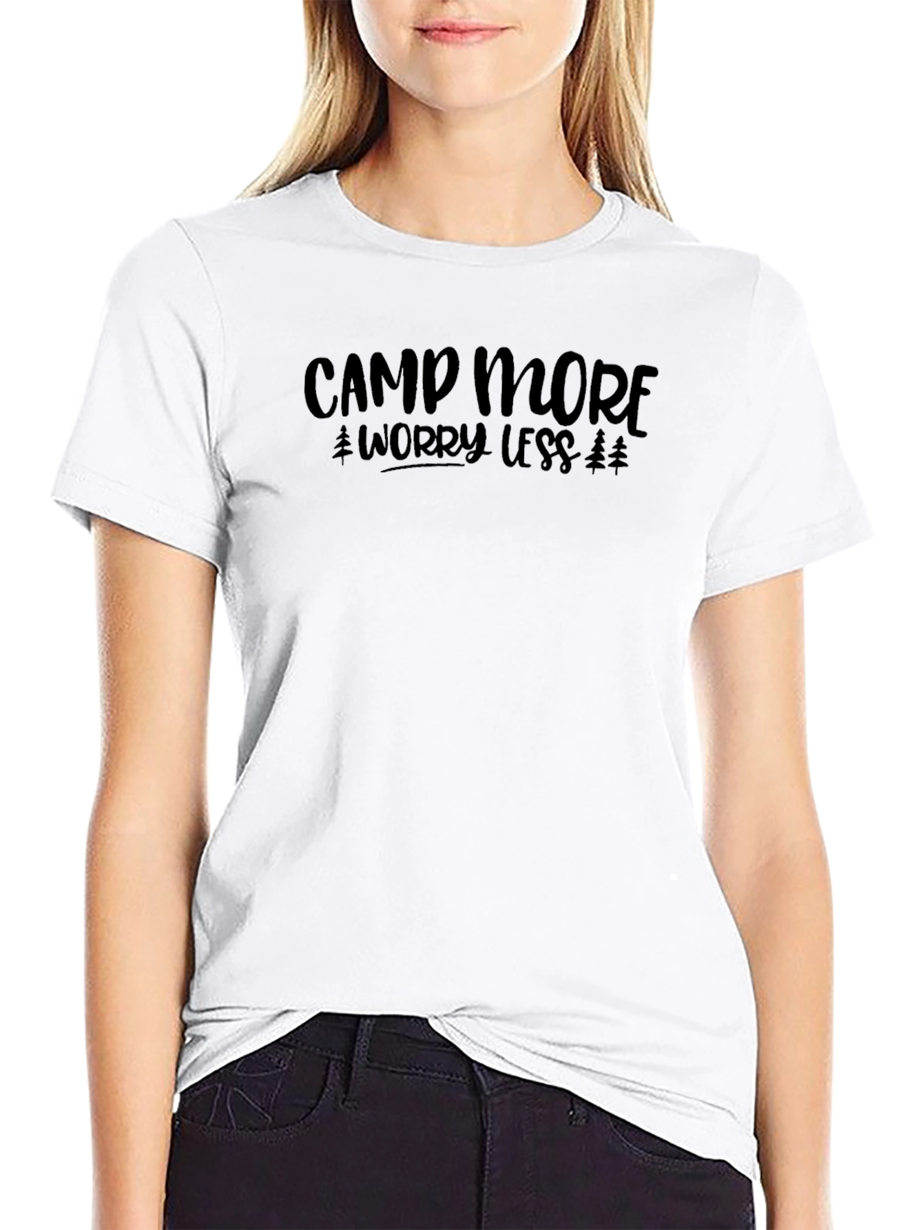 Camp More Worry Less Black Graphic Tee