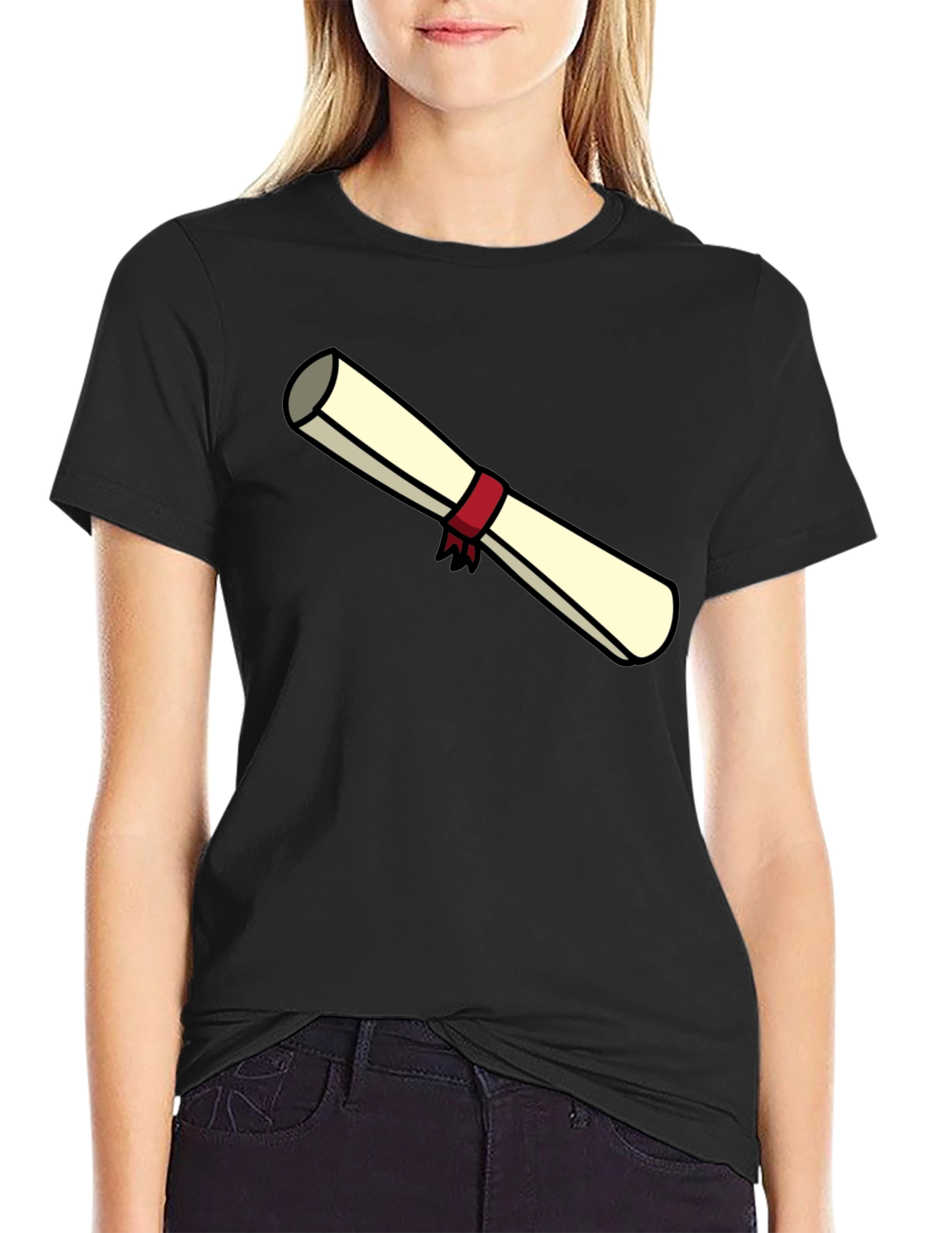 Graduation Scroll Graphic T-Shirt - Black
