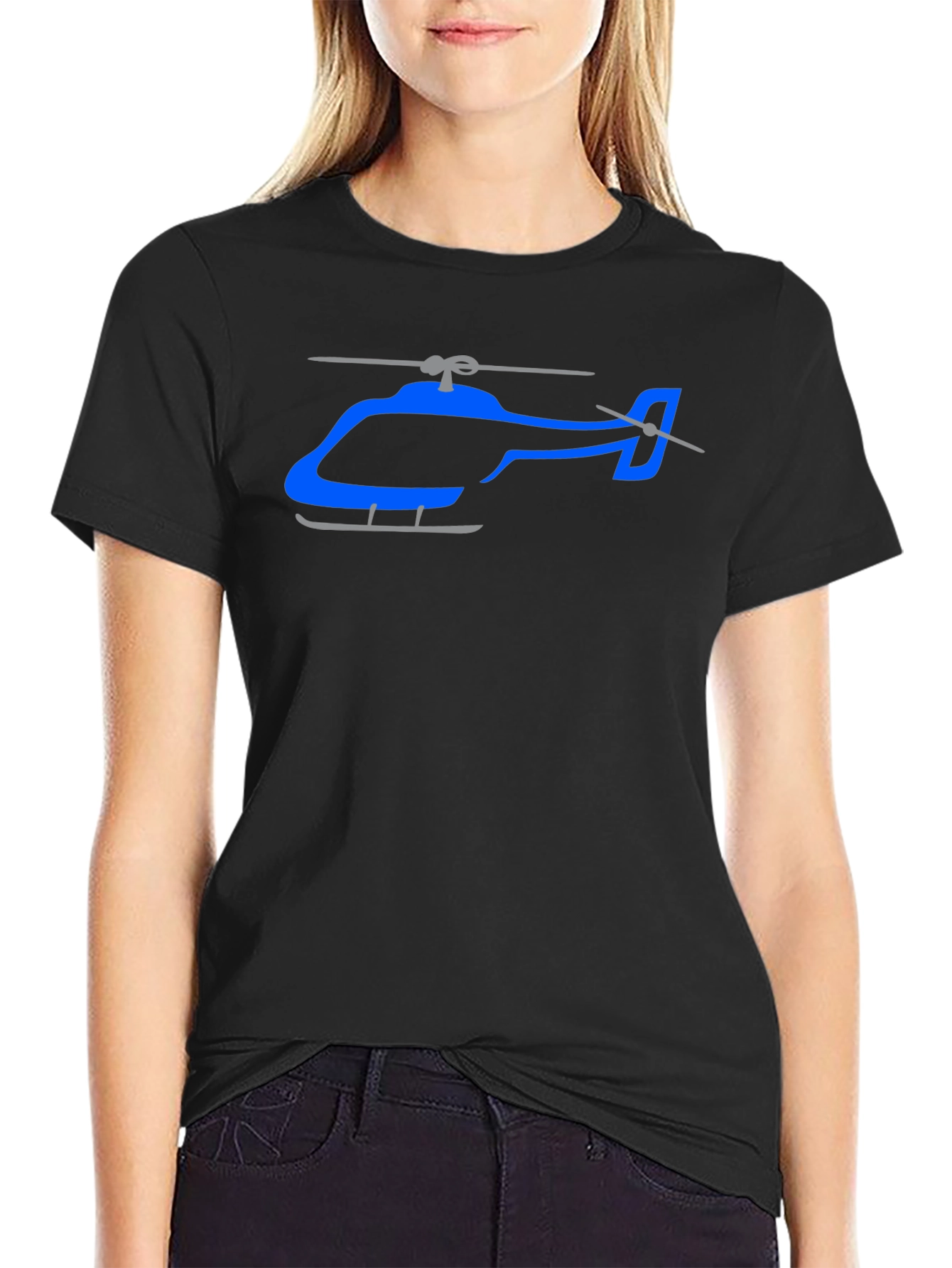 Helicopter Graphic T-Shirt - Black Crew Neck Tee