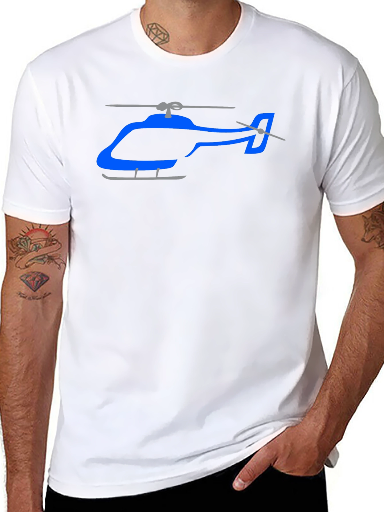 Helicopter Graphic T-Shirt - Black Crew Neck Tee