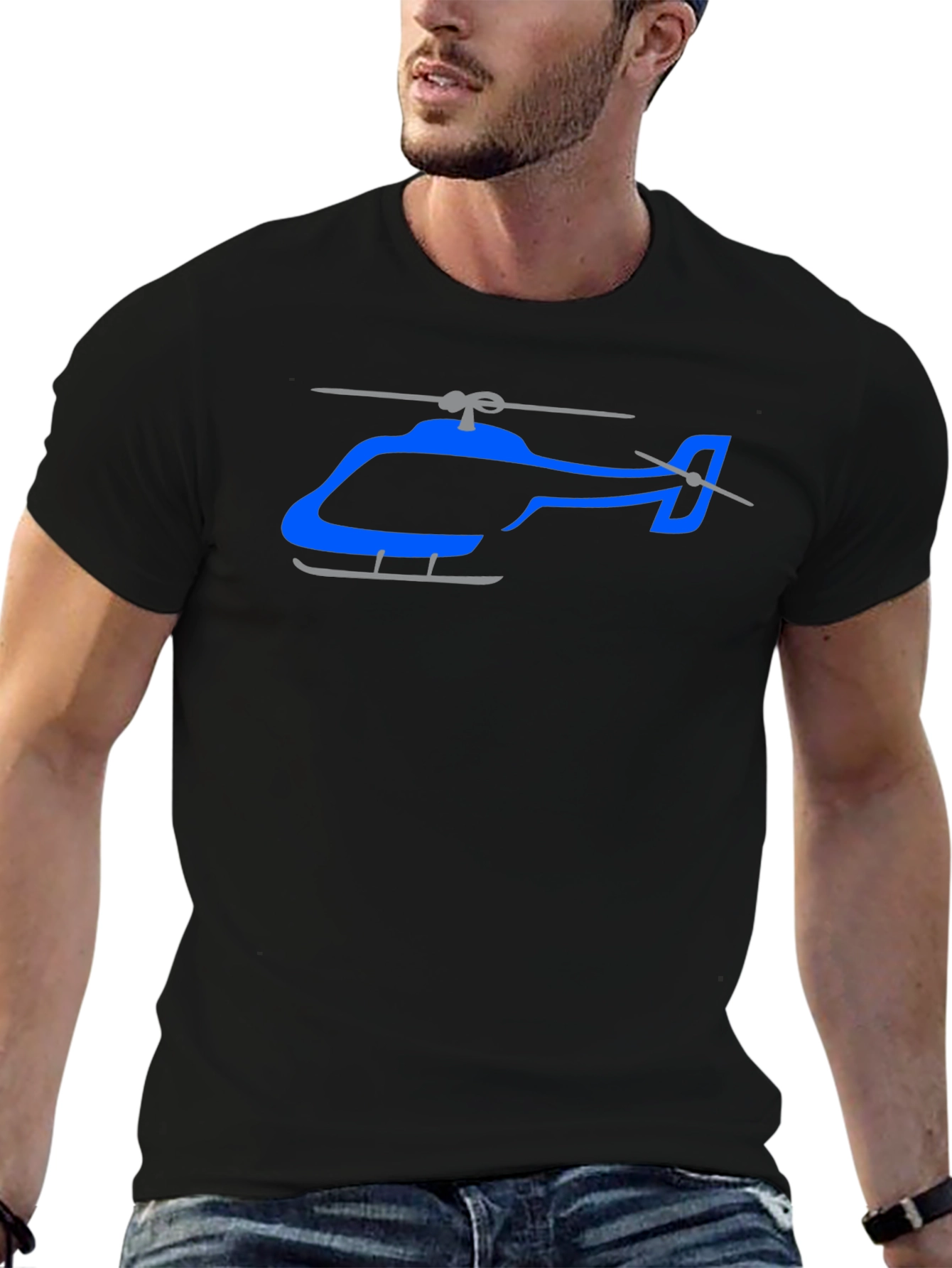 Helicopter Graphic T-Shirt - Black Crew Neck Tee