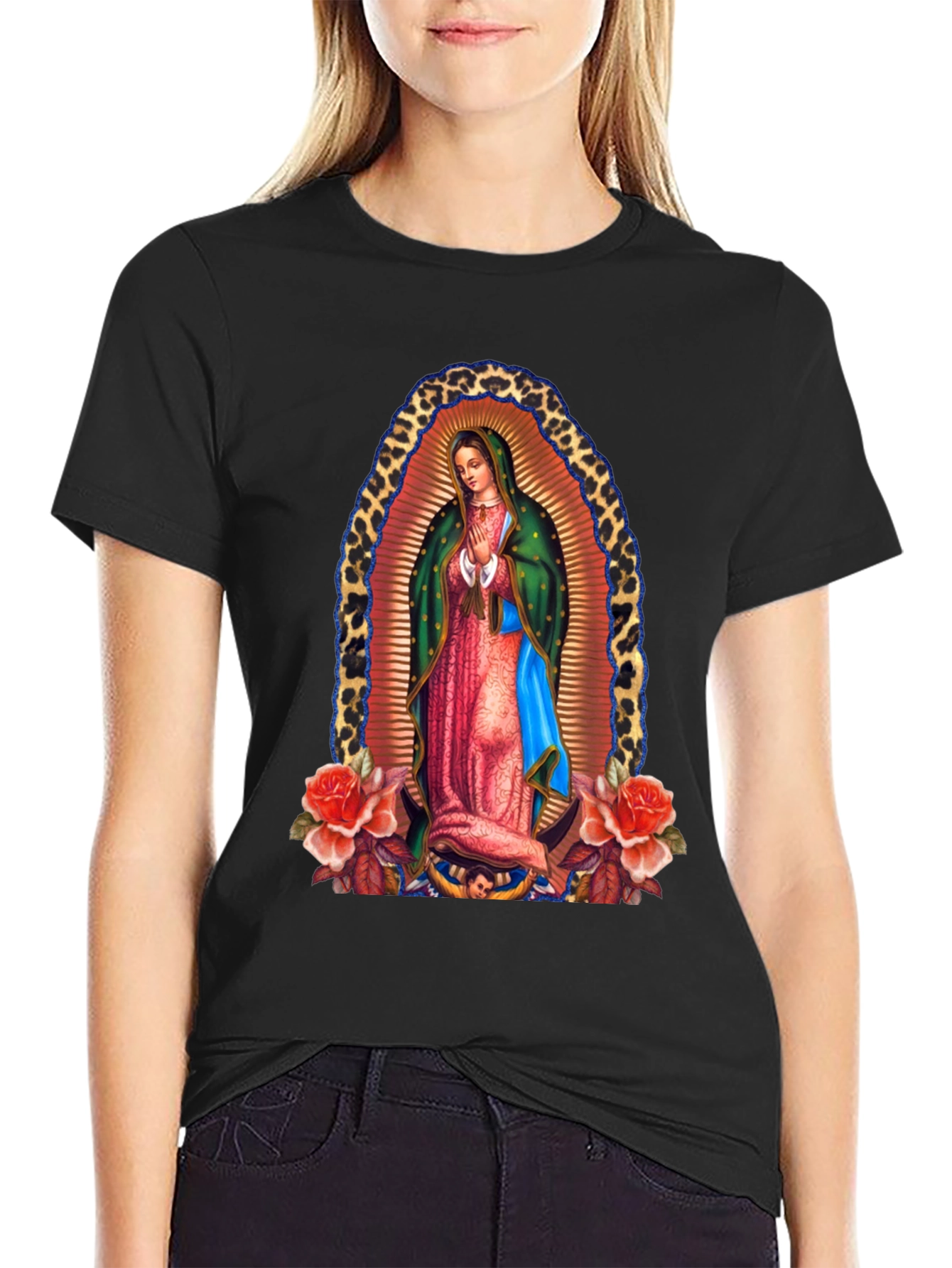 Virgin Mary Guadalupe Graphic Tee - Black