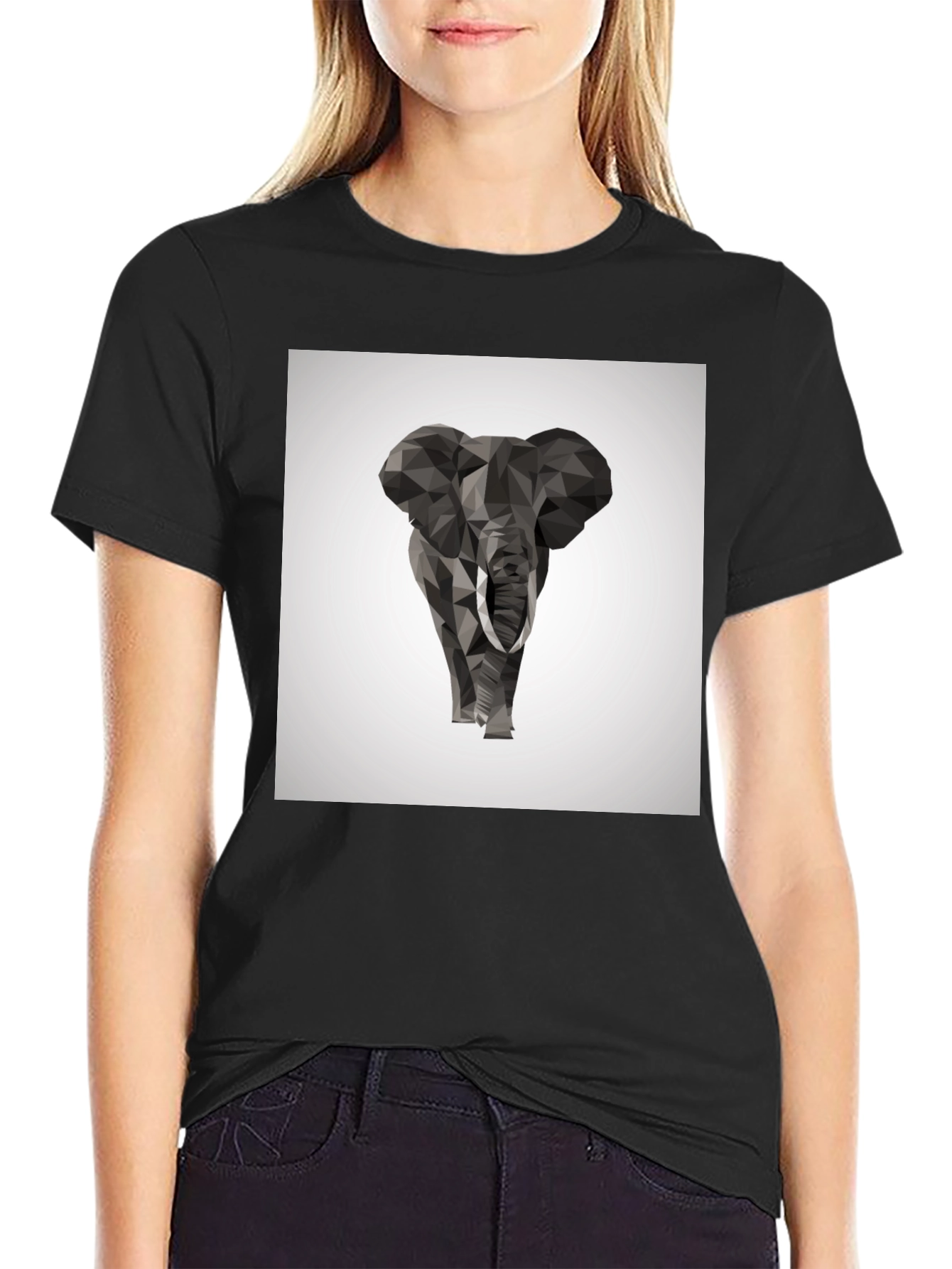 Geometric Elephant Graphic Tee - Stylish Black T-Shirt