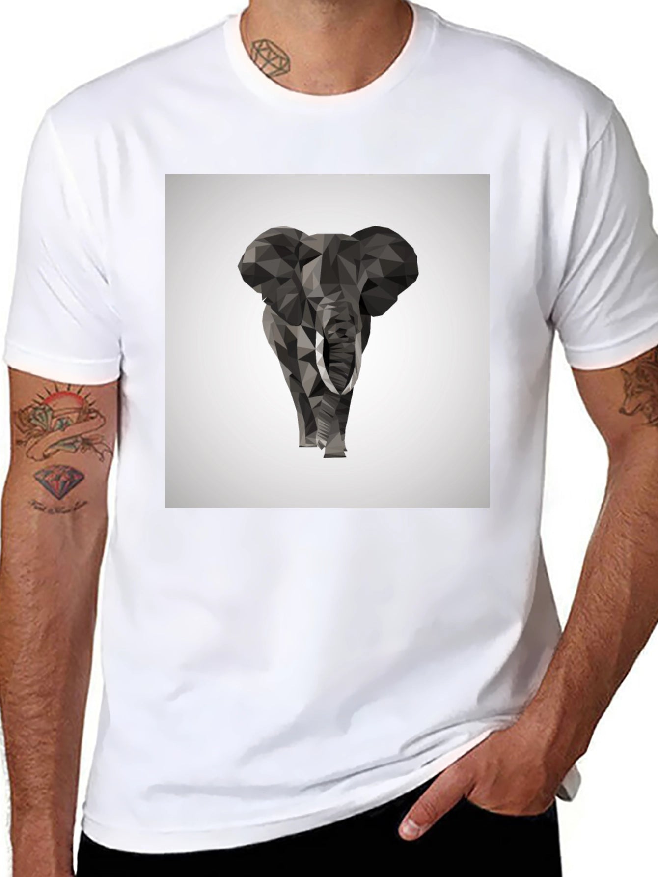 Geometric Elephant Graphic Tee - Stylish Black T-Shirt