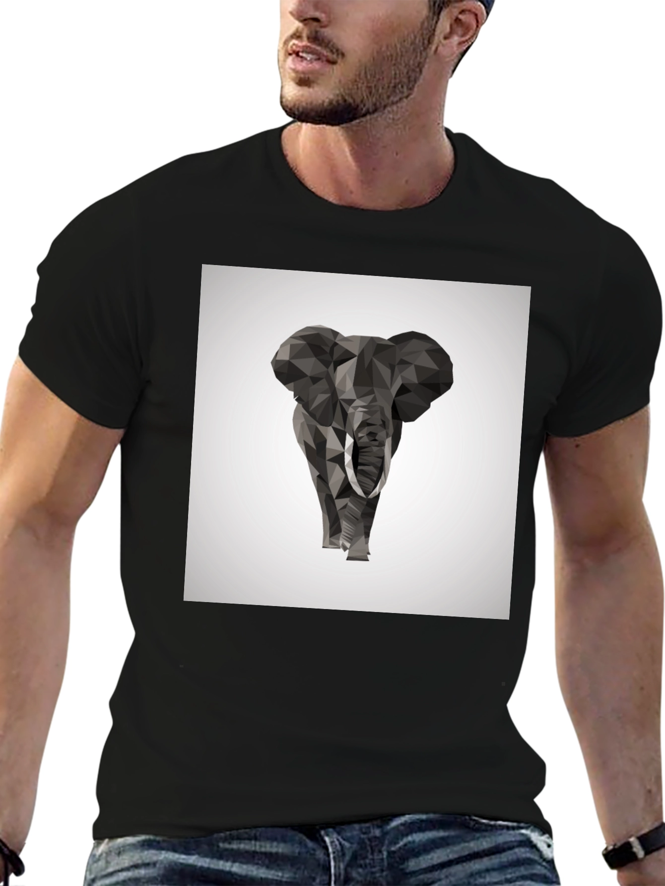 Geometric Elephant Graphic Tee - Stylish Black T-Shirt