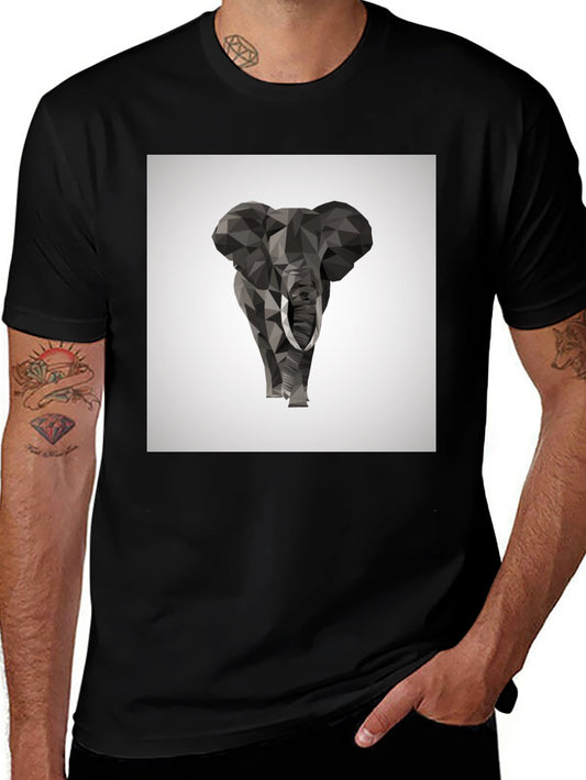 Geometric Elephant Graphic Tee - Stylish Black T-Shirt