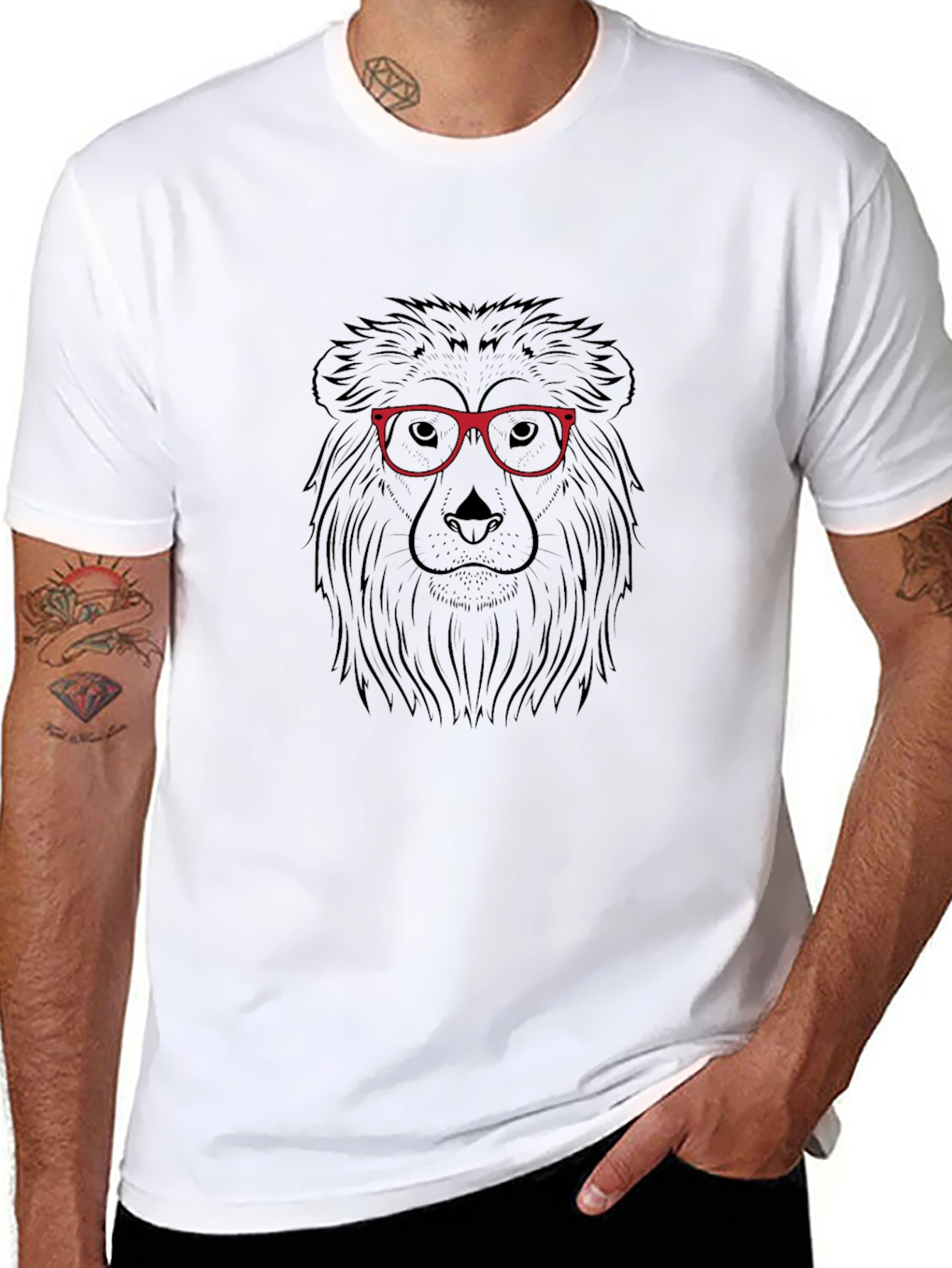 Lion in Glasses Graphic Tee - Black Cotton T-Shirt