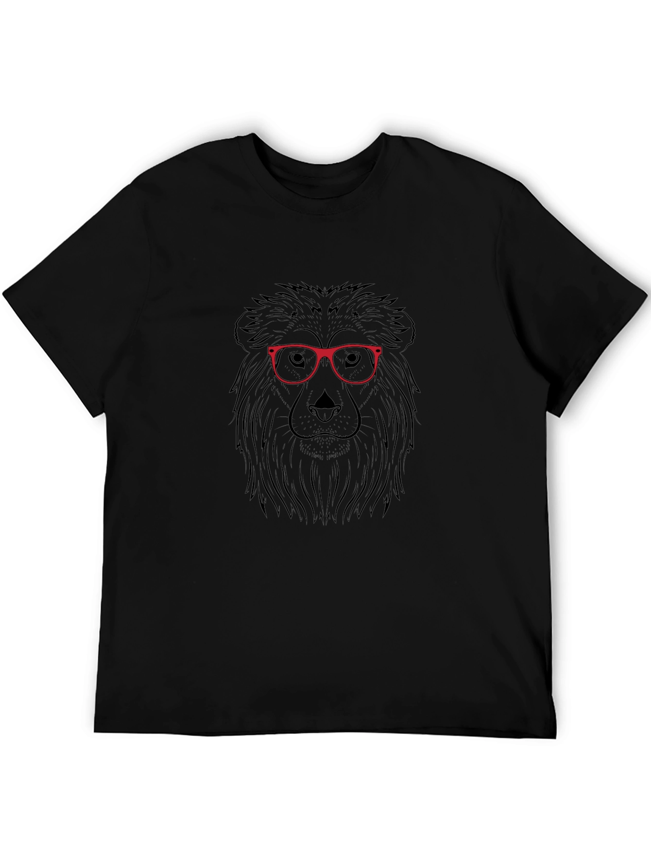 Lion in Glasses Graphic Tee - Black Cotton T-Shirt