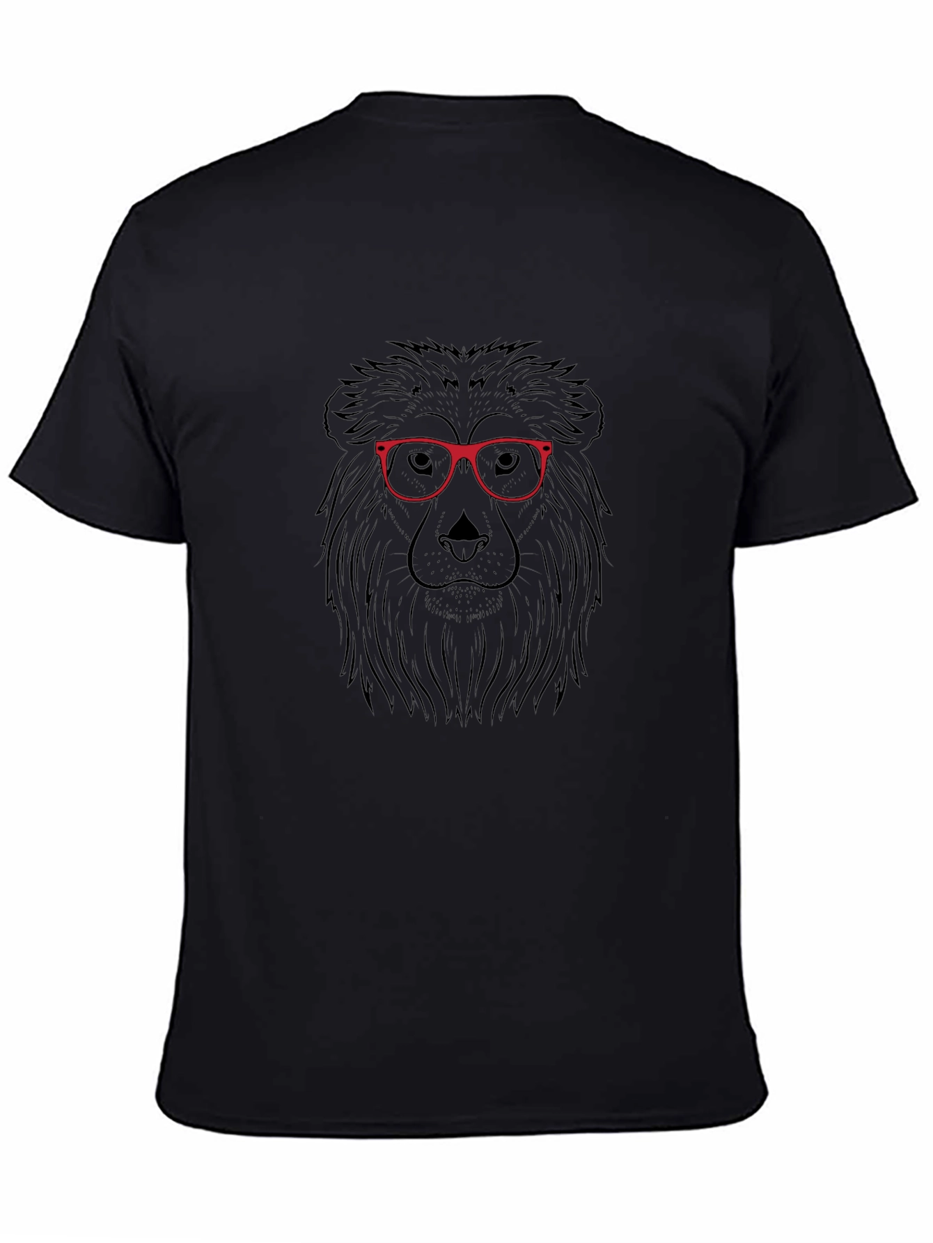 Lion in Glasses Graphic Tee - Black Cotton T-Shirt