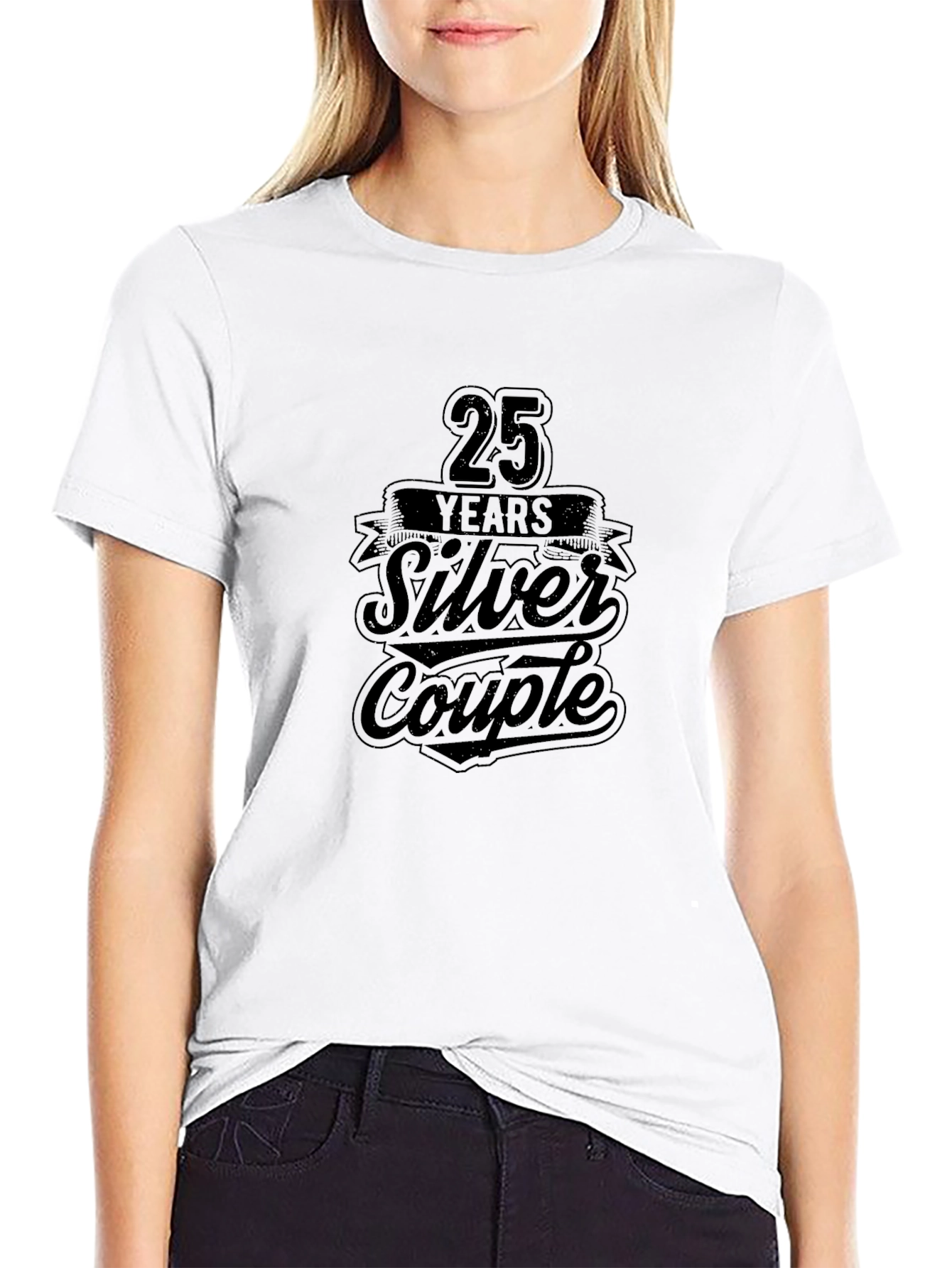25 Years Silver Couple Black T-Shirt