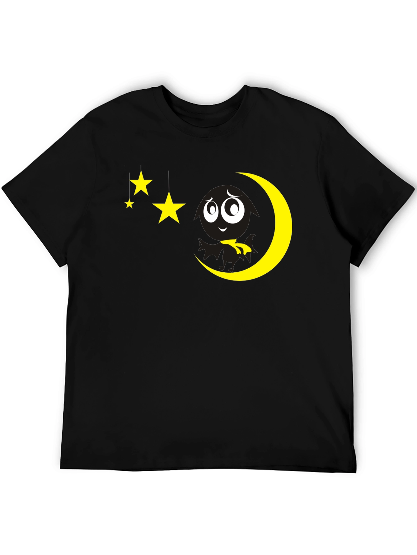 Black T-Shirt with Moon and Stars Graphic