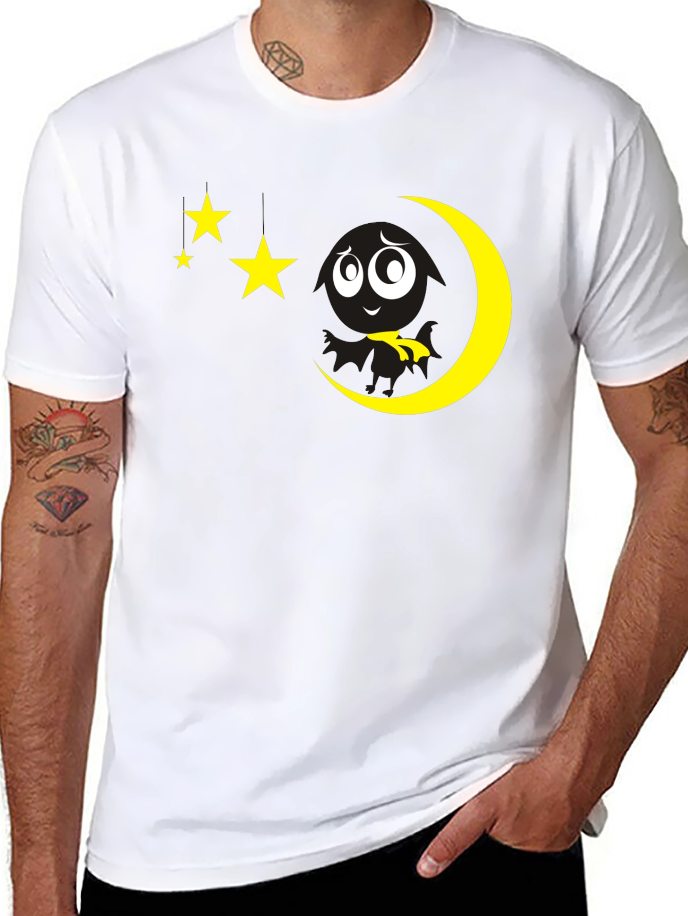 Black T-Shirt with Moon and Stars Graphic