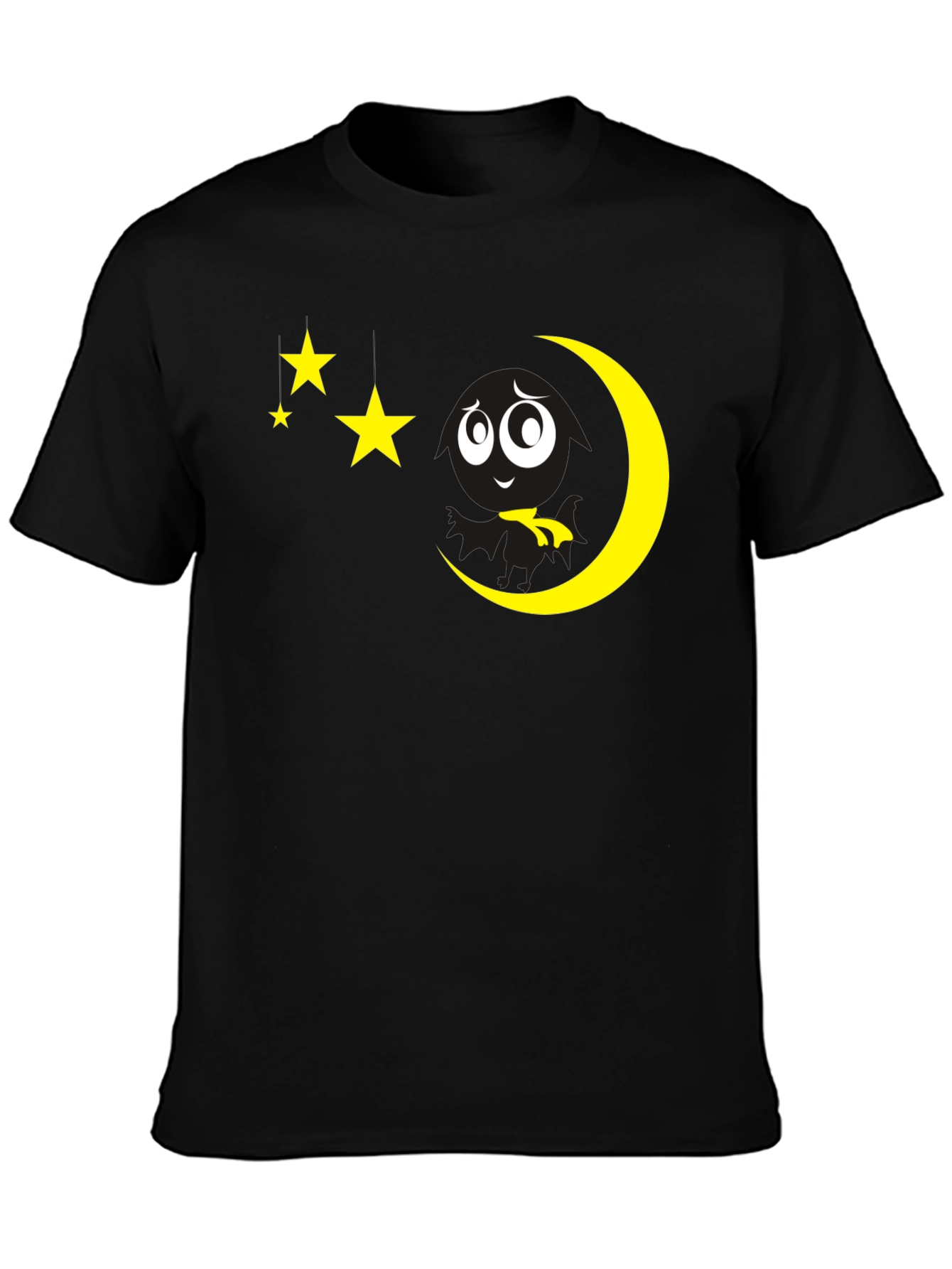 Black T-Shirt with Moon and Stars Graphic