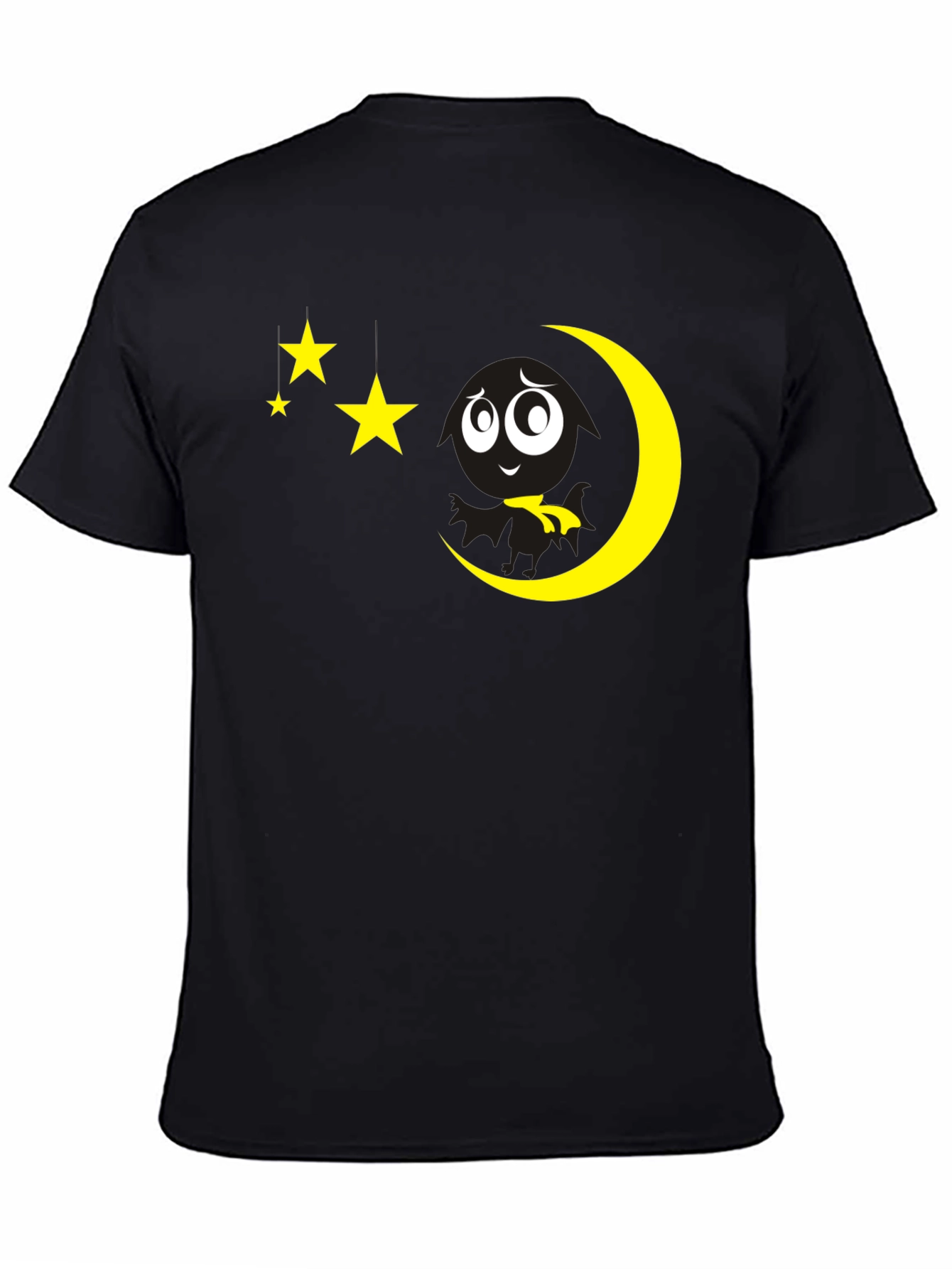 Black T-Shirt with Moon and Stars Graphic