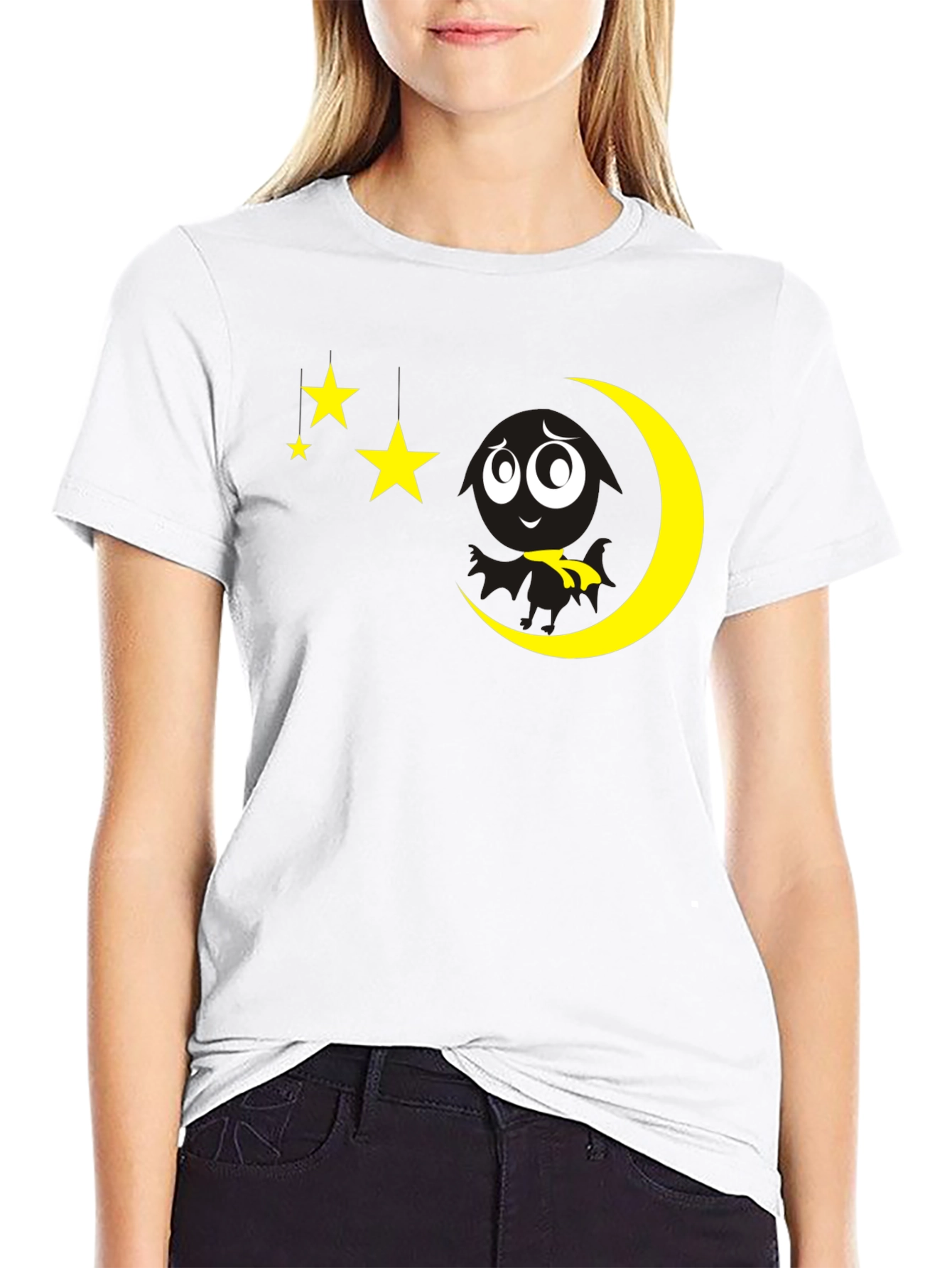 Black T-Shirt with Moon and Stars Graphic