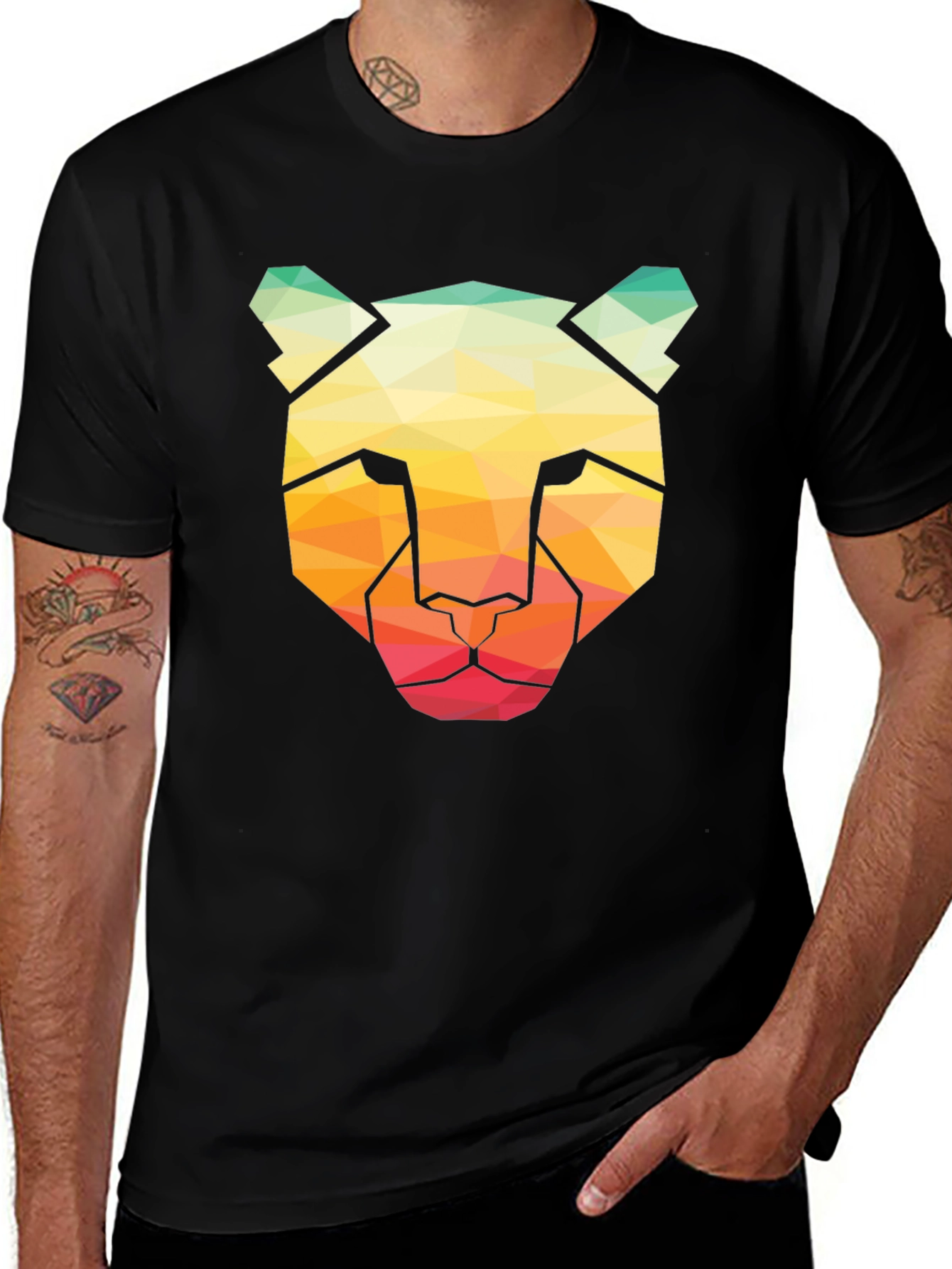 Geometric Cheetah Graphic Tee - Modern Art Shirt