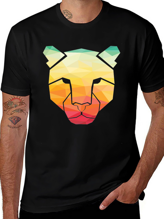 Geometric Cheetah Graphic Tee - Modern Art Shirt
