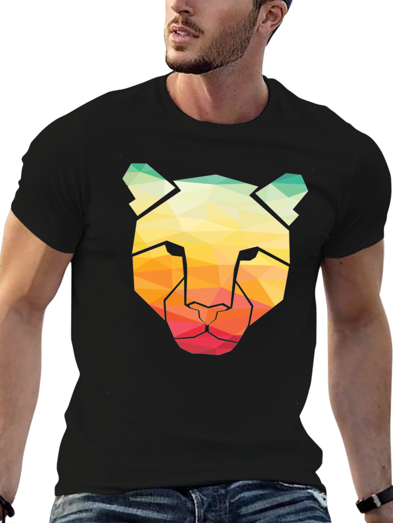 Geometric Cheetah Graphic Tee - Modern Art Shirt