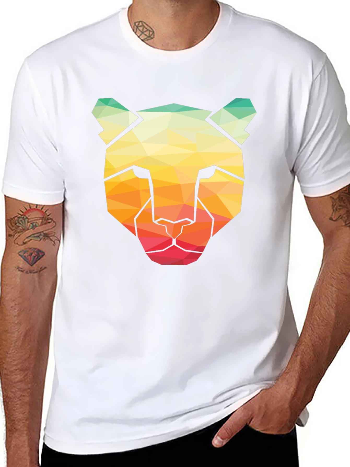 Geometric Cheetah Graphic Tee - Modern Art Shirt