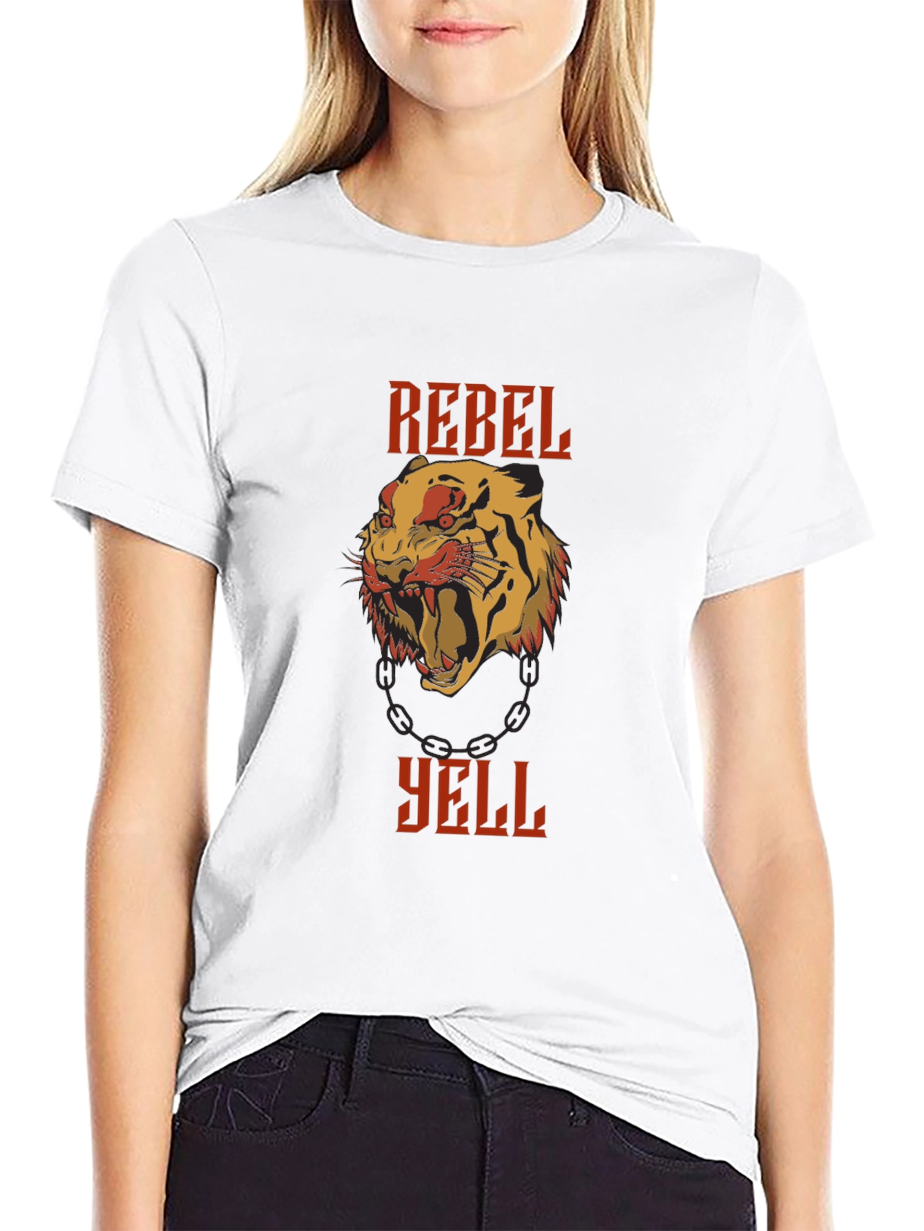 Rebel Yell Tiger Graphic Print Black T-Shirt