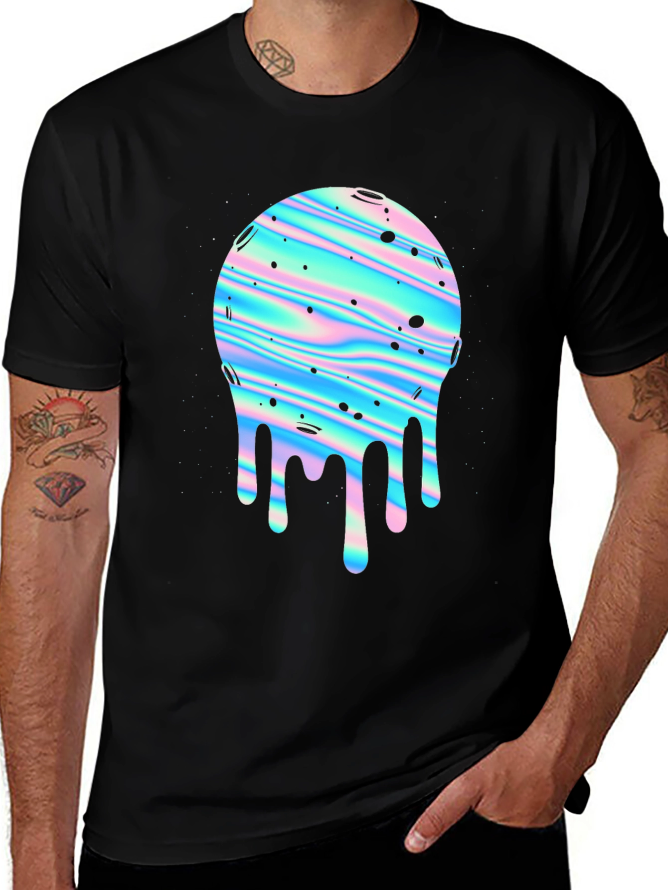 Retro Dripping Planet Graphic Tee - Black