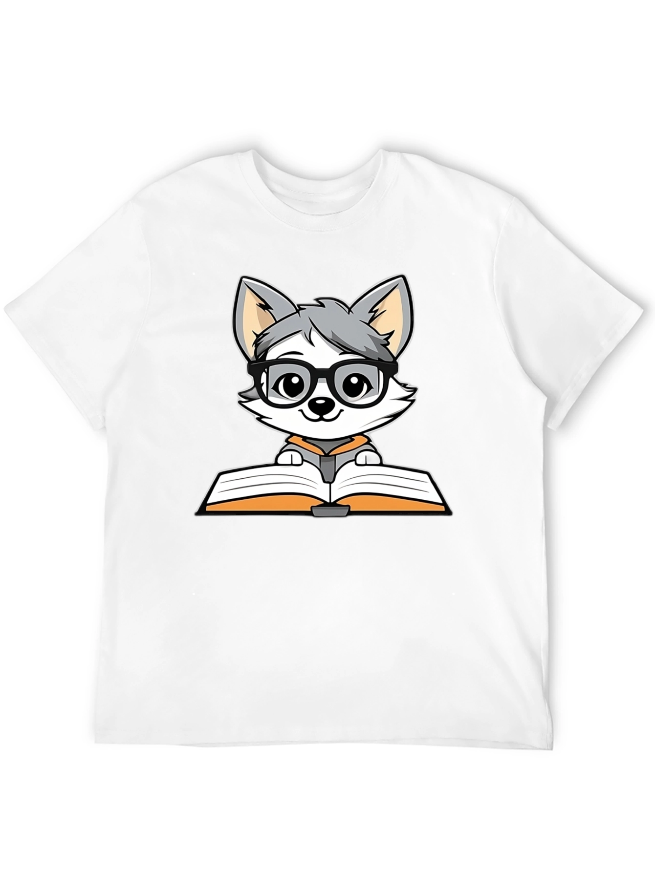Bookworm Wolf T-Shirt - Cute Cartoon Design