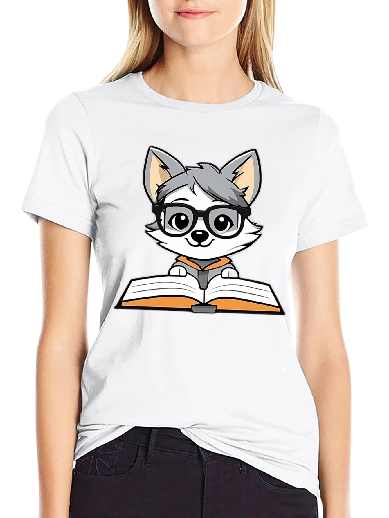 Bookworm Wolf T-Shirt - Cute Cartoon Design