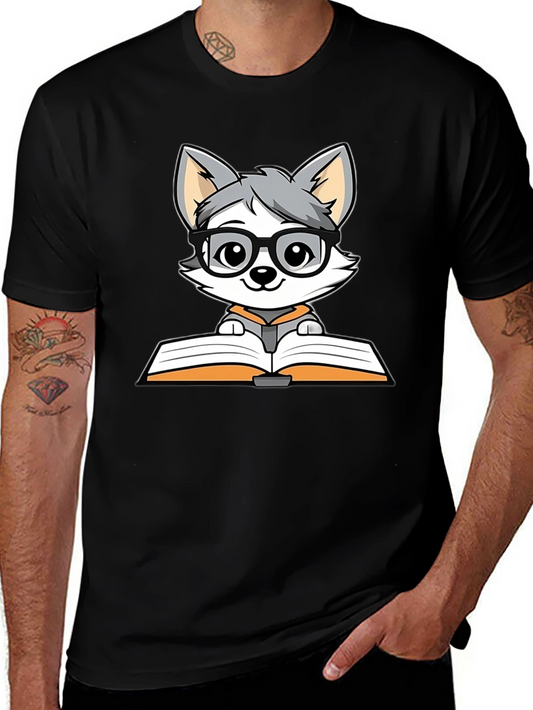 Bookworm Wolf T-Shirt - Cute Cartoon Design