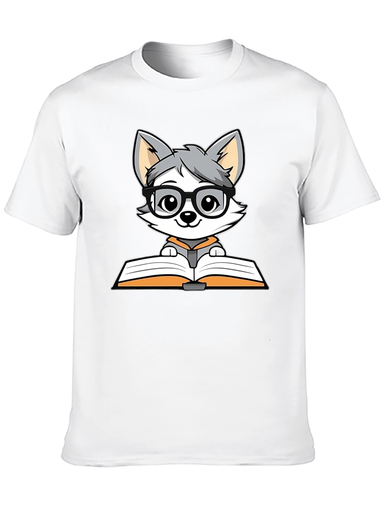 Bookworm Wolf T-Shirt - Cute Cartoon Design